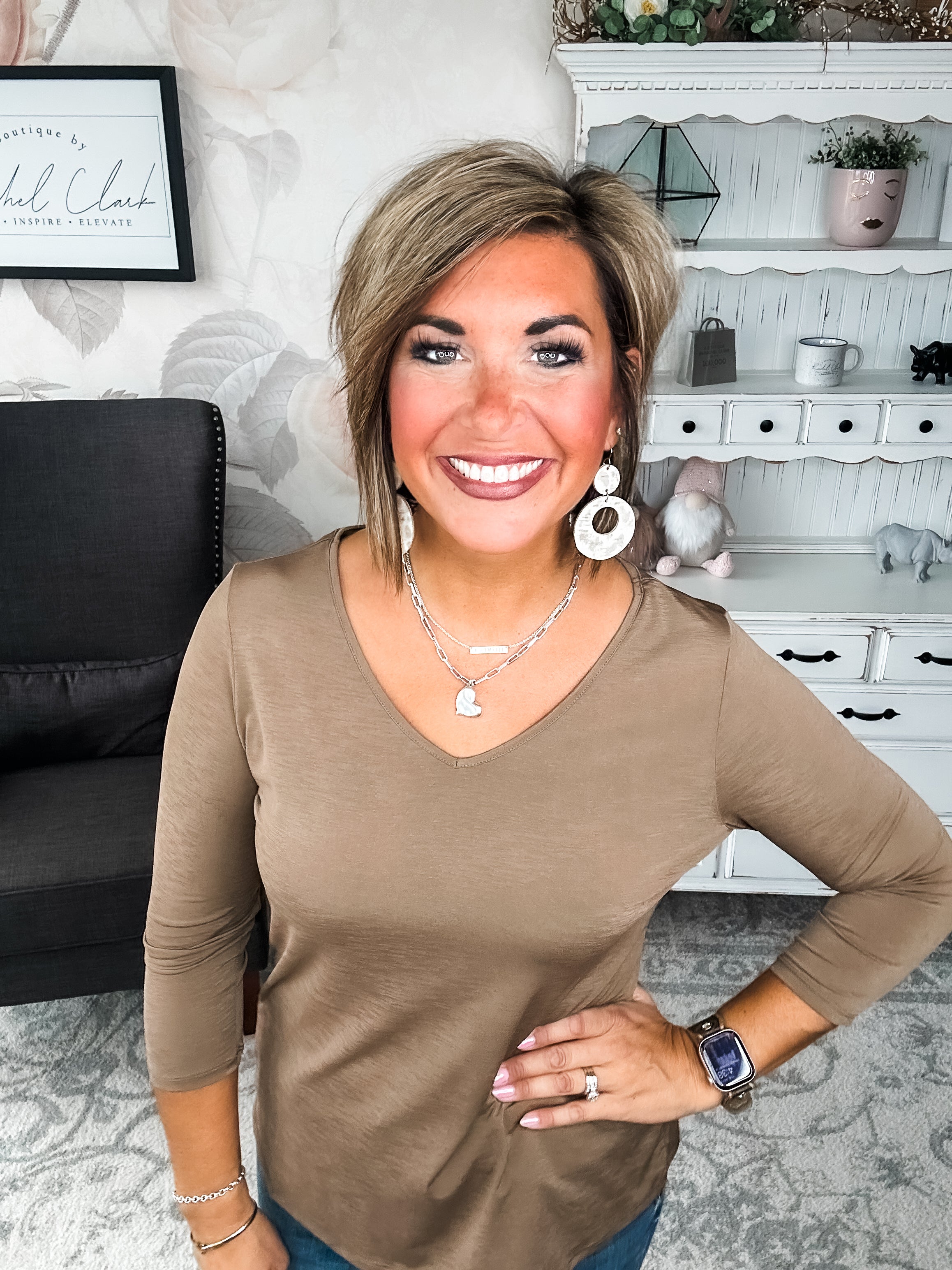 Find The Answer V-neck Top - Mocha