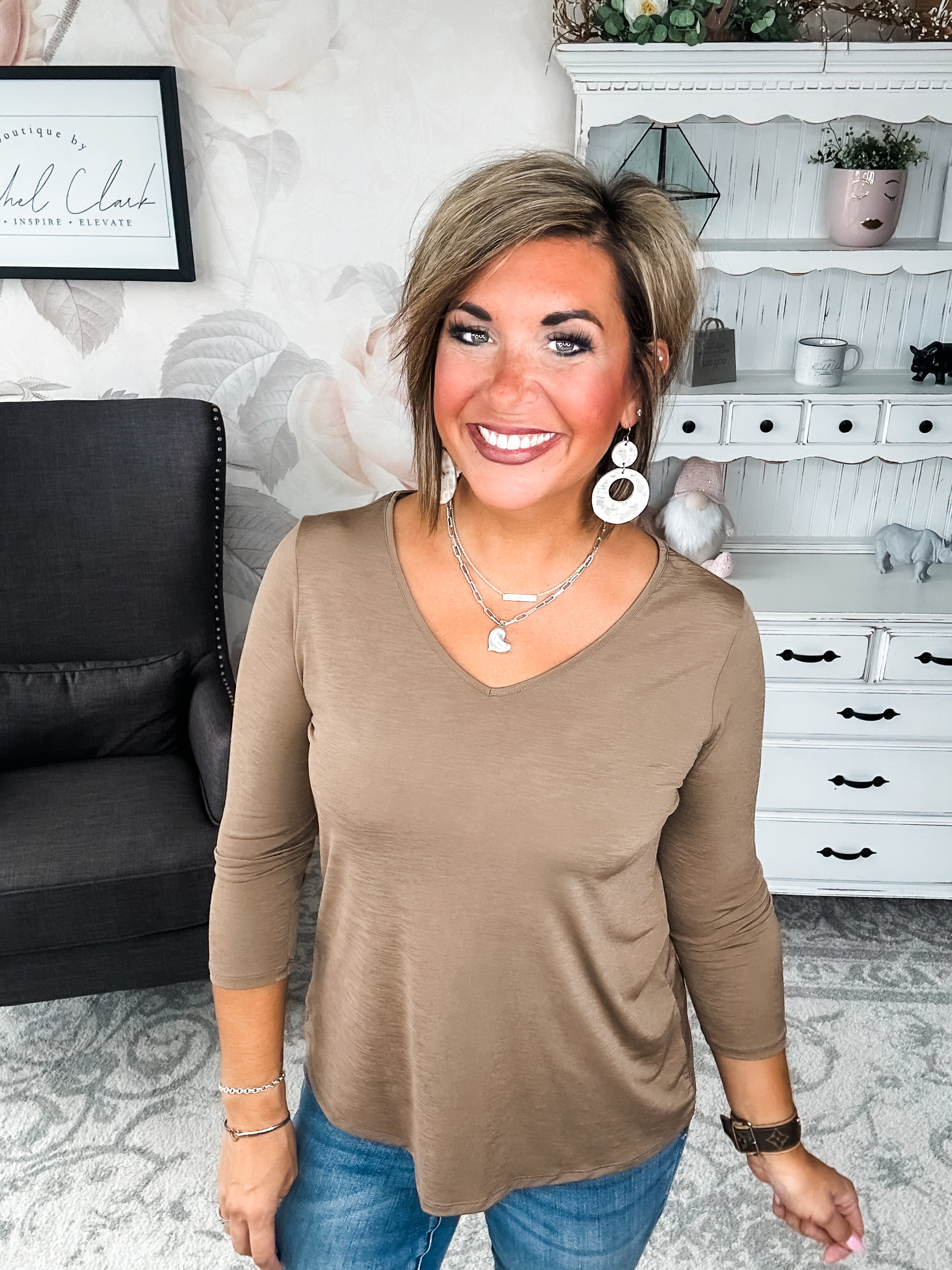 Find The Answer V-neck Top - Mocha