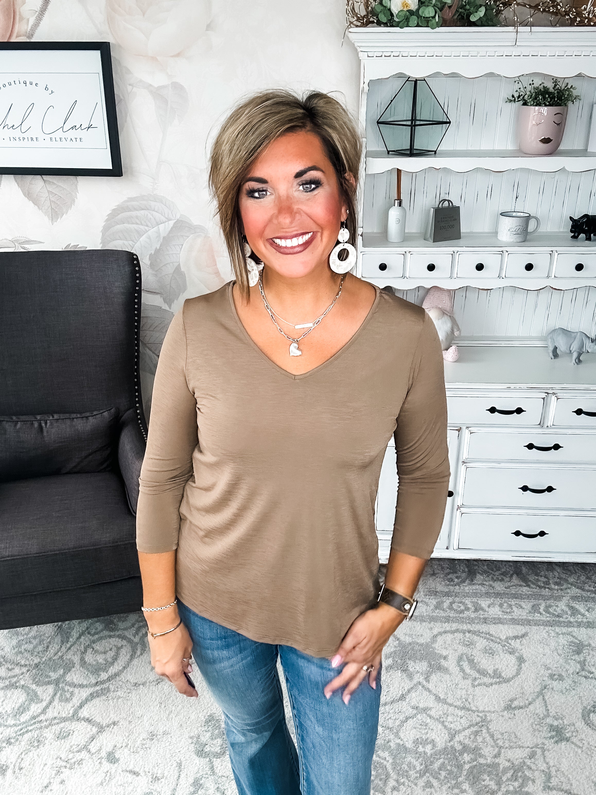 Find The Answer V-neck Top - Mocha