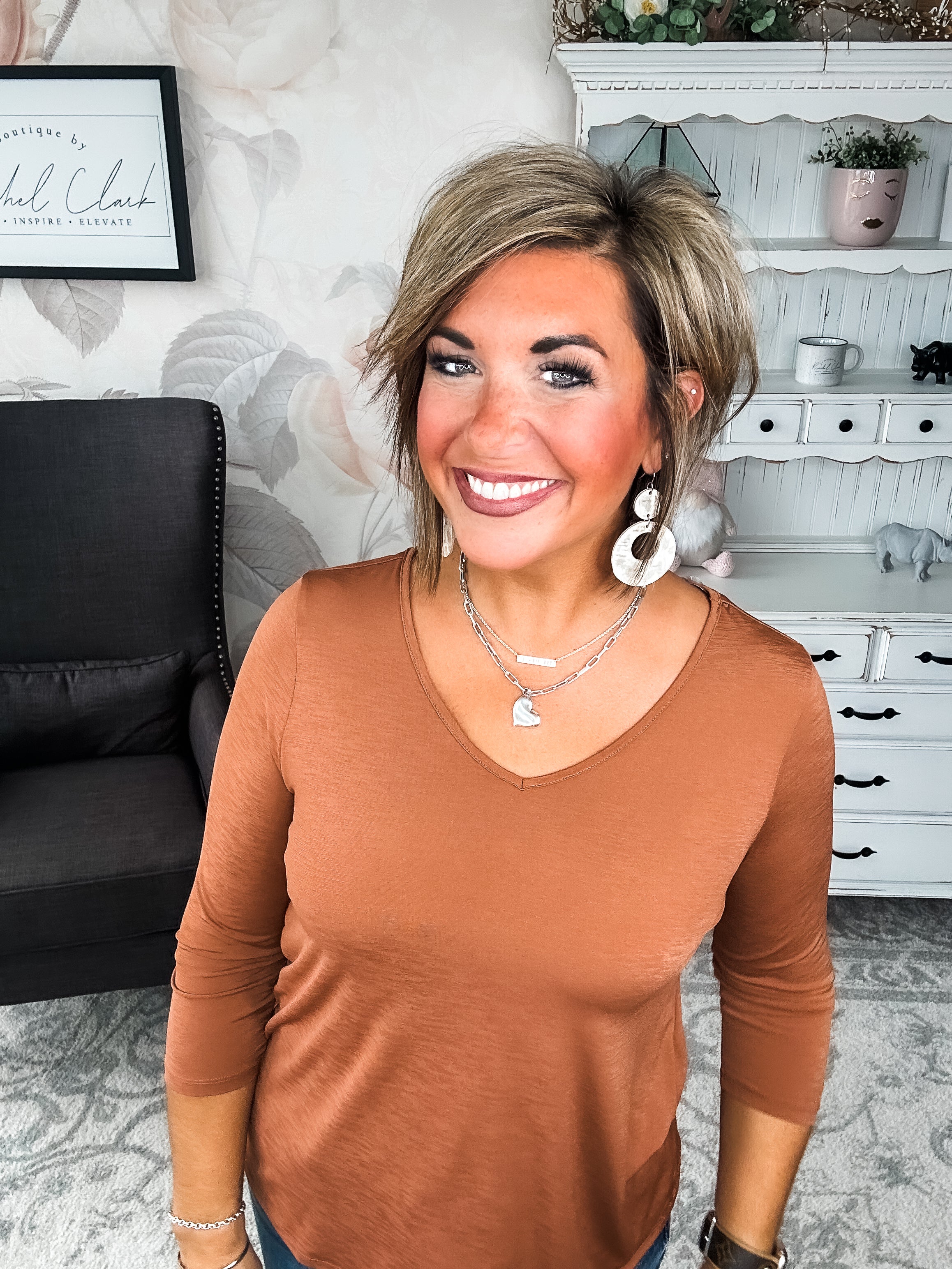 Find The Answer V-neck Top - Rust