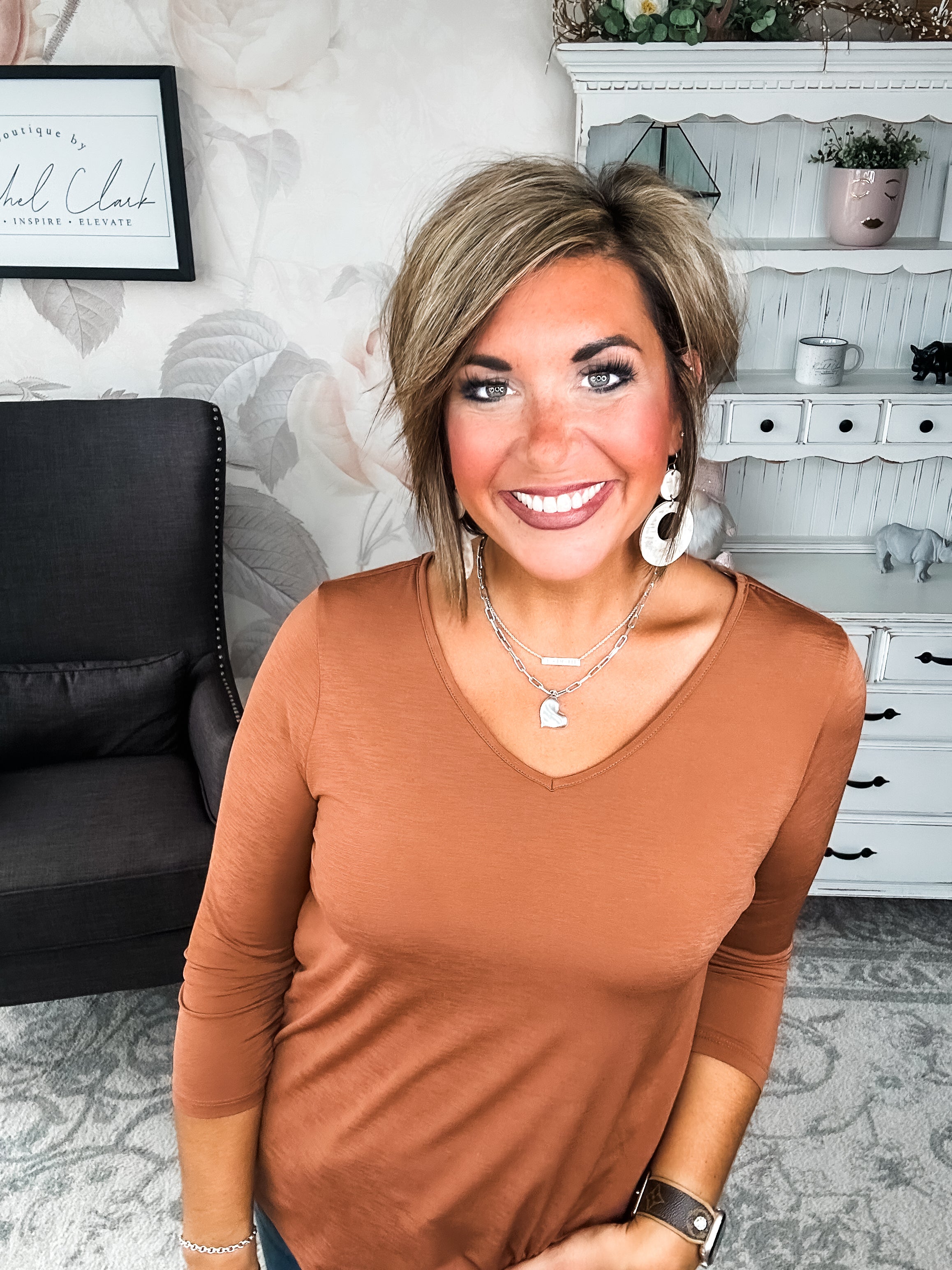 Find The Answer V-neck Top - Rust