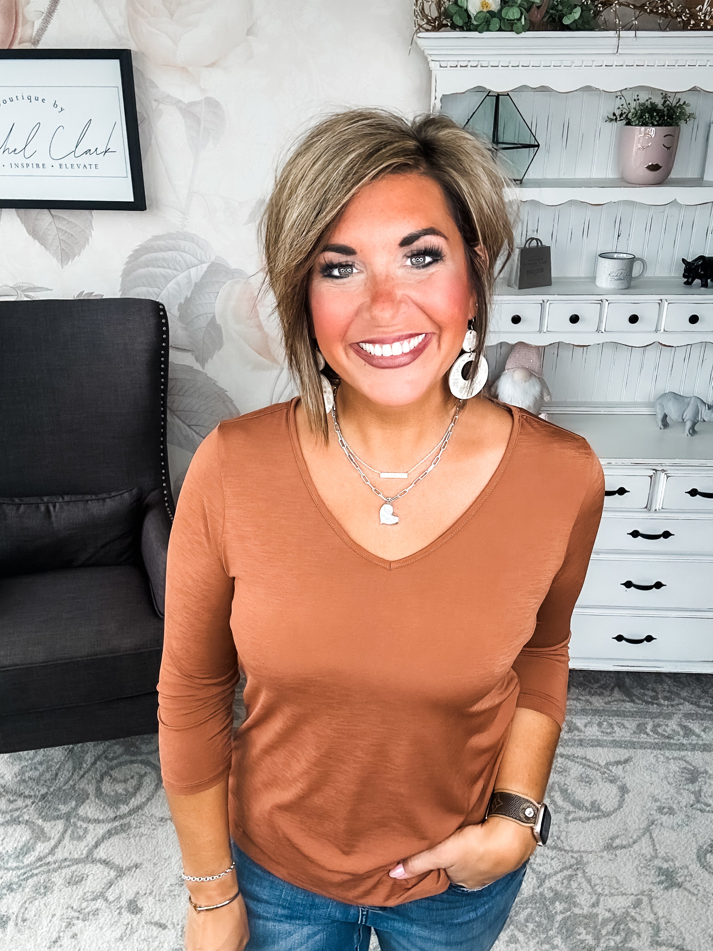 Find The Answer V-neck Top - Rust