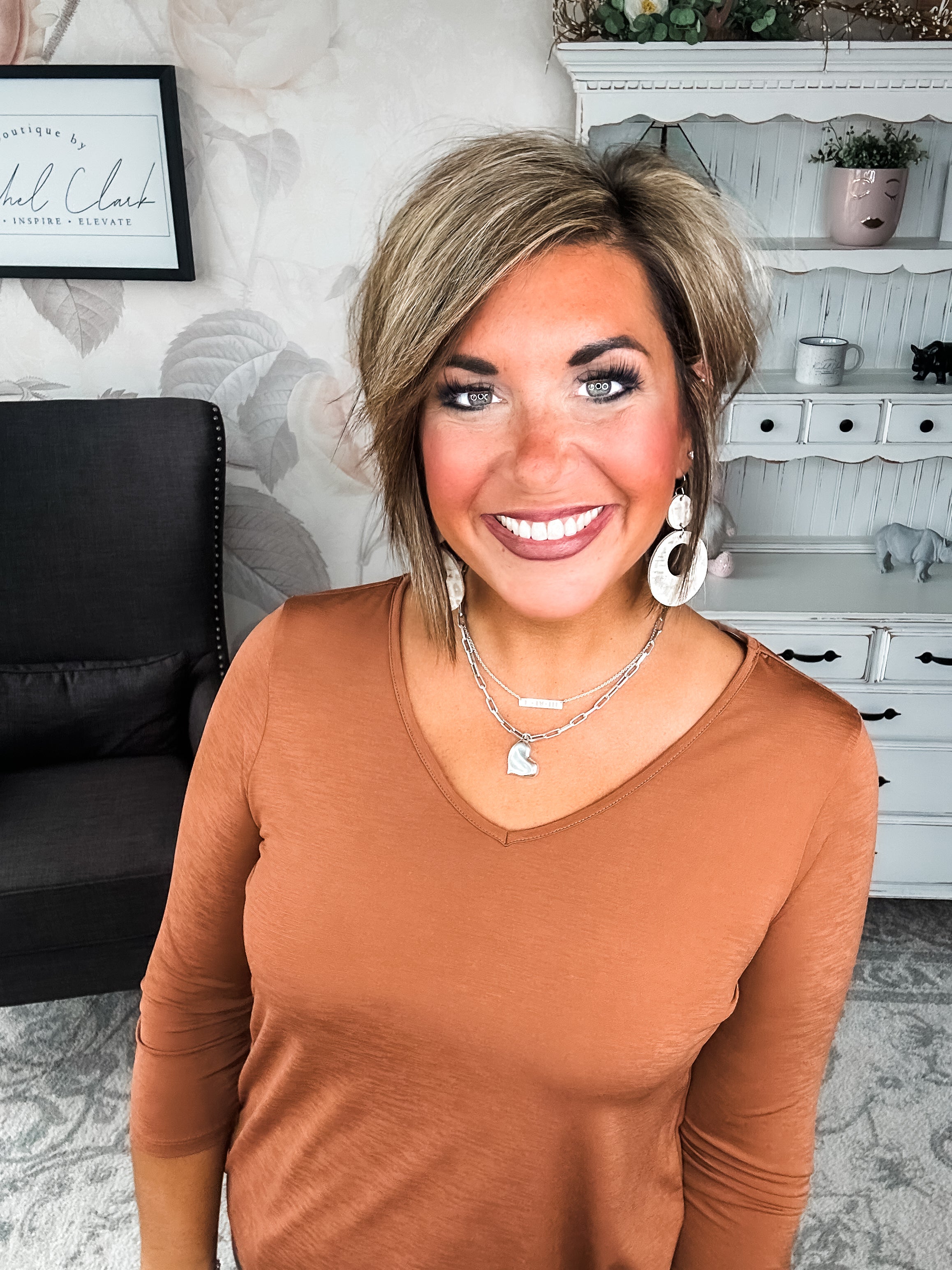 Find The Answer V-neck Top - Rust