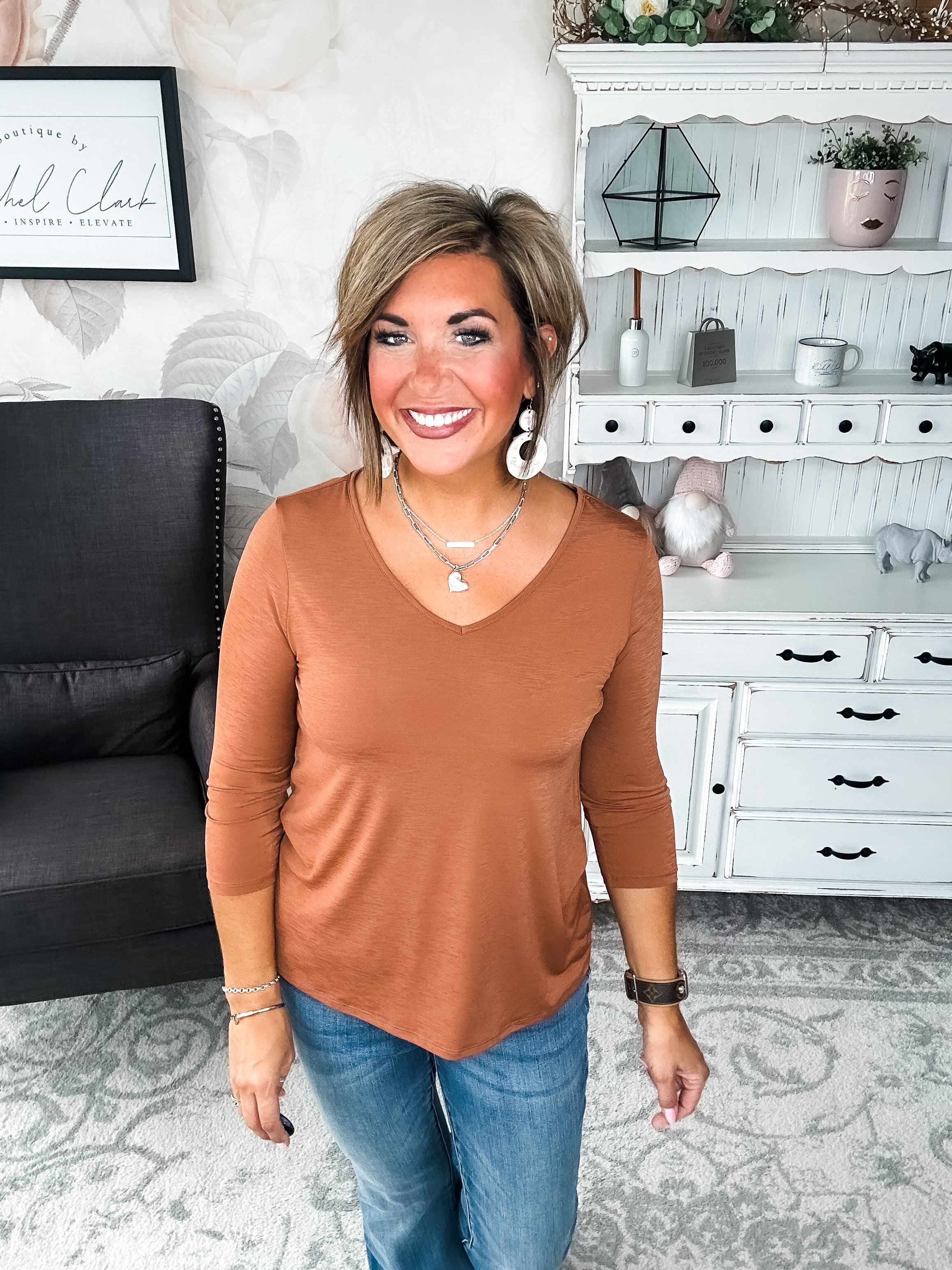 Find The Answer V-neck Top - Rust