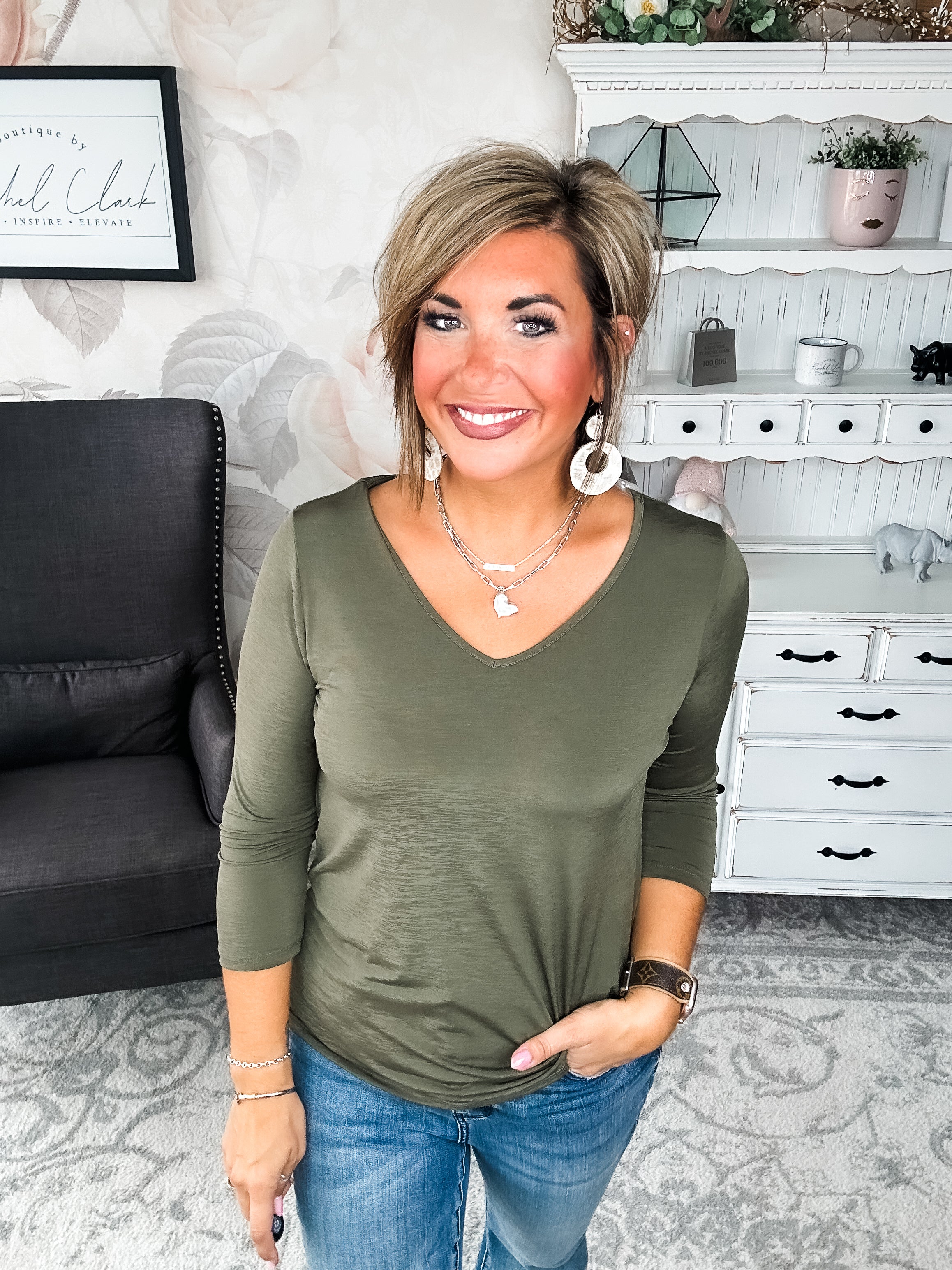 Find The Answer V-neck Top - Olive