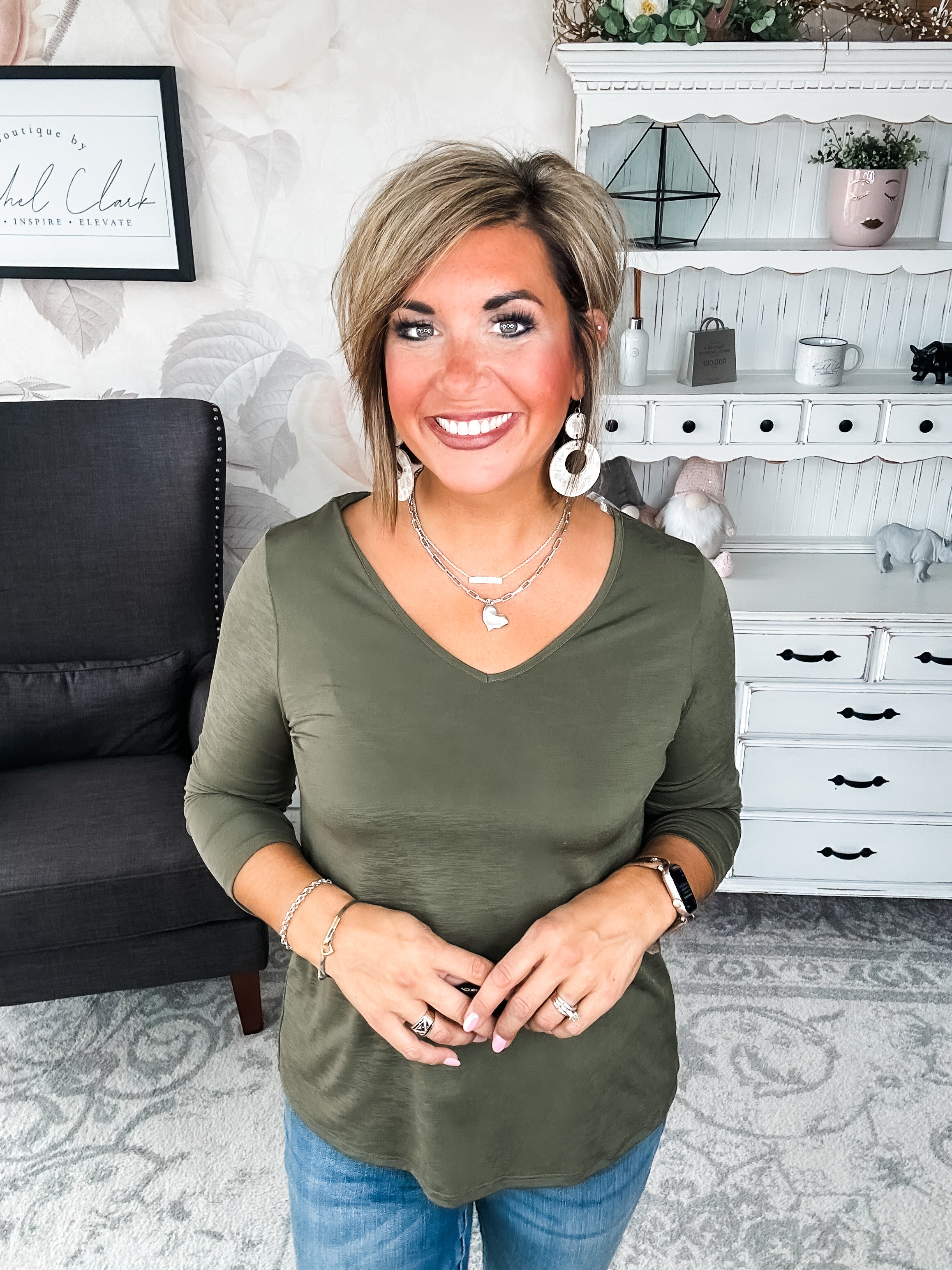 Find The Answer V-neck Top - Olive