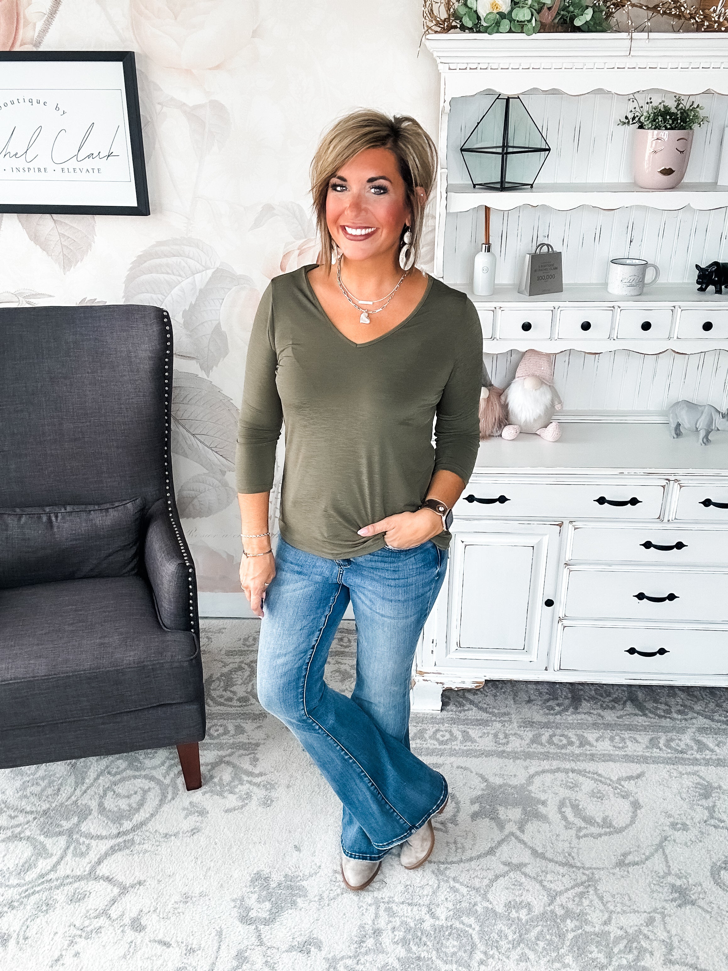 Find The Answer V-neck Top - Olive