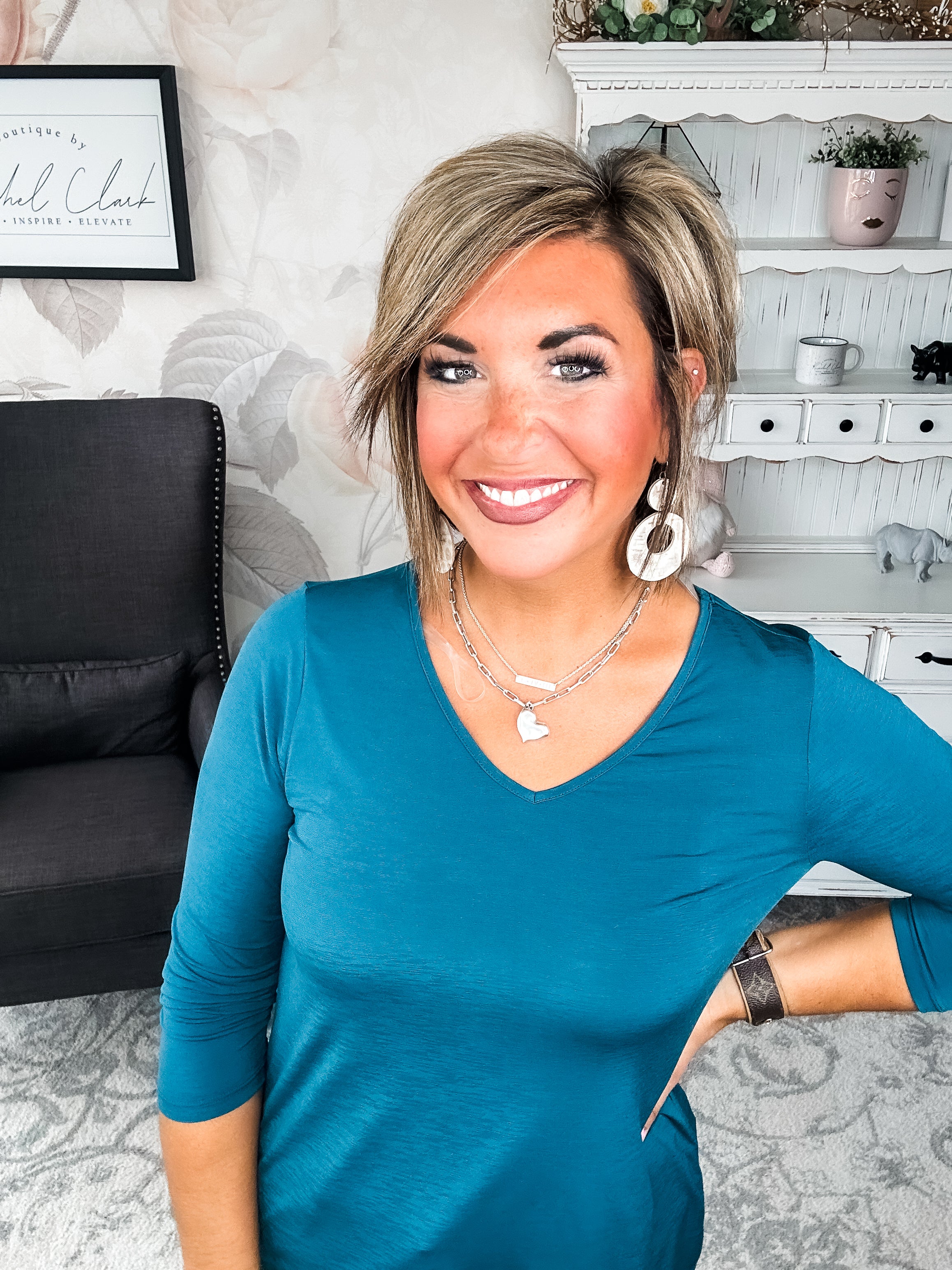 Find The Answer V-neck Top - Dark Teal