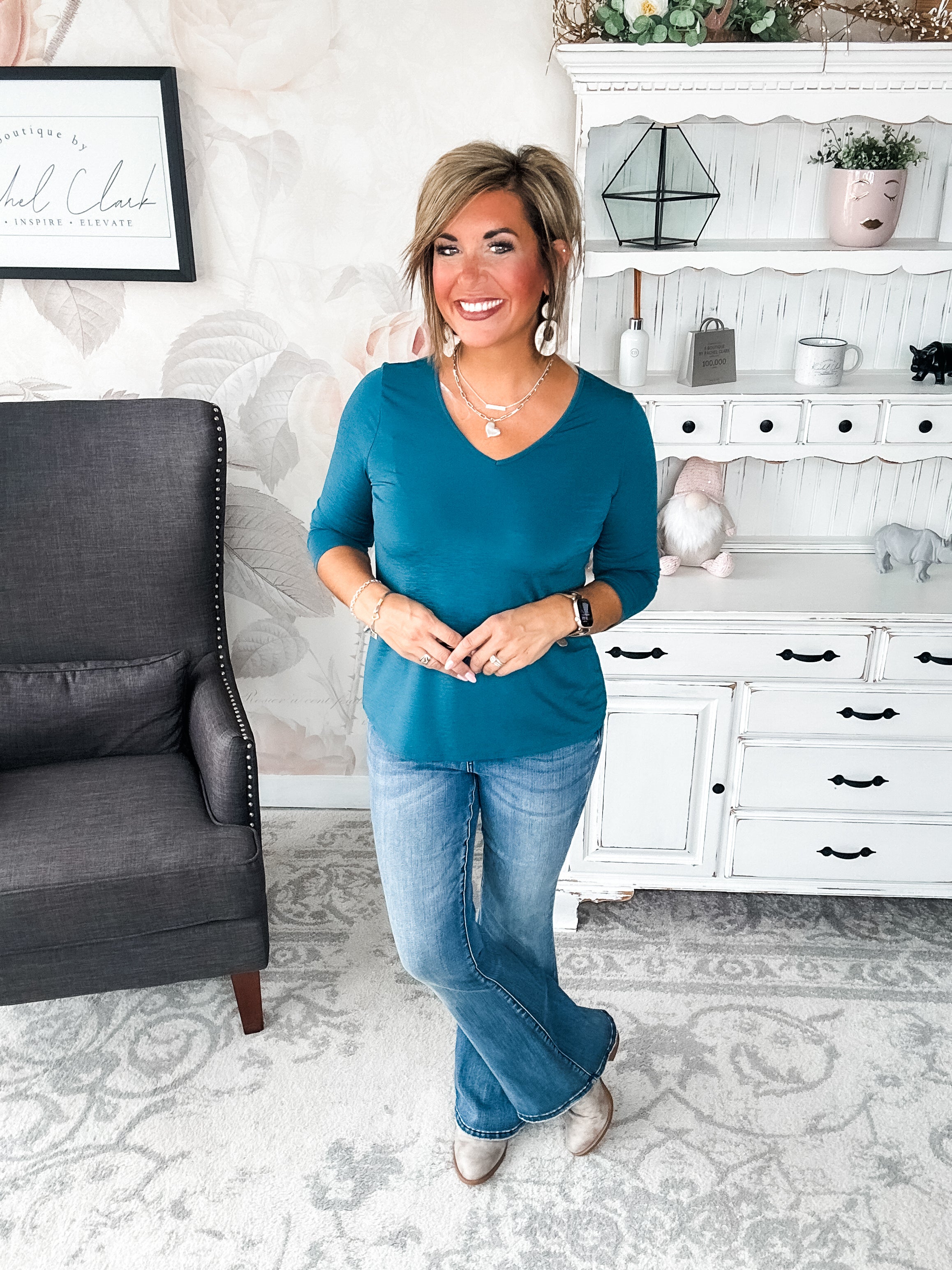 Find The Answer V-neck Top - Dark Teal