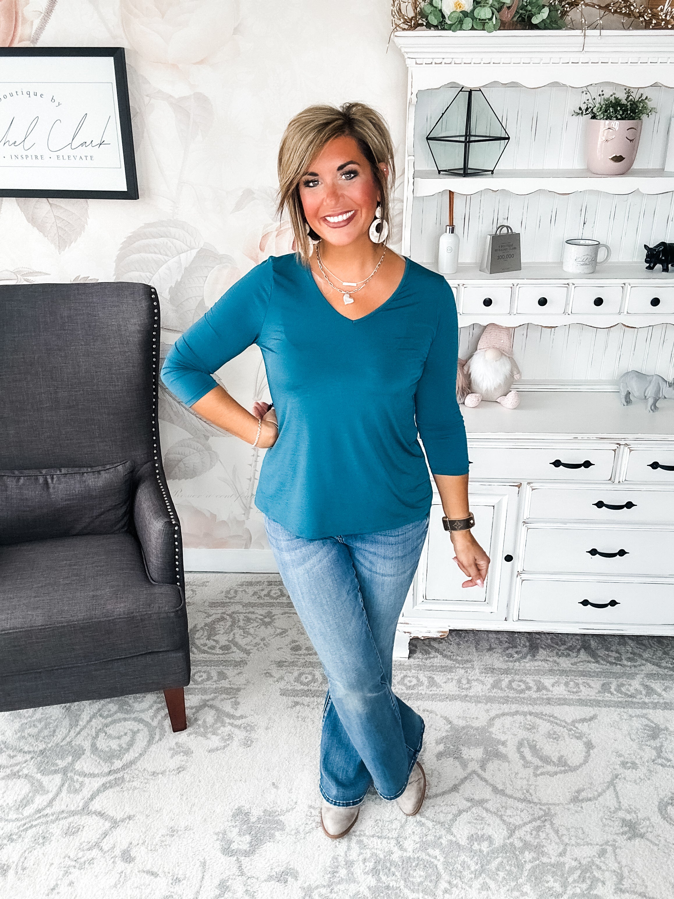 Find The Answer V-neck Top - Dark Teal