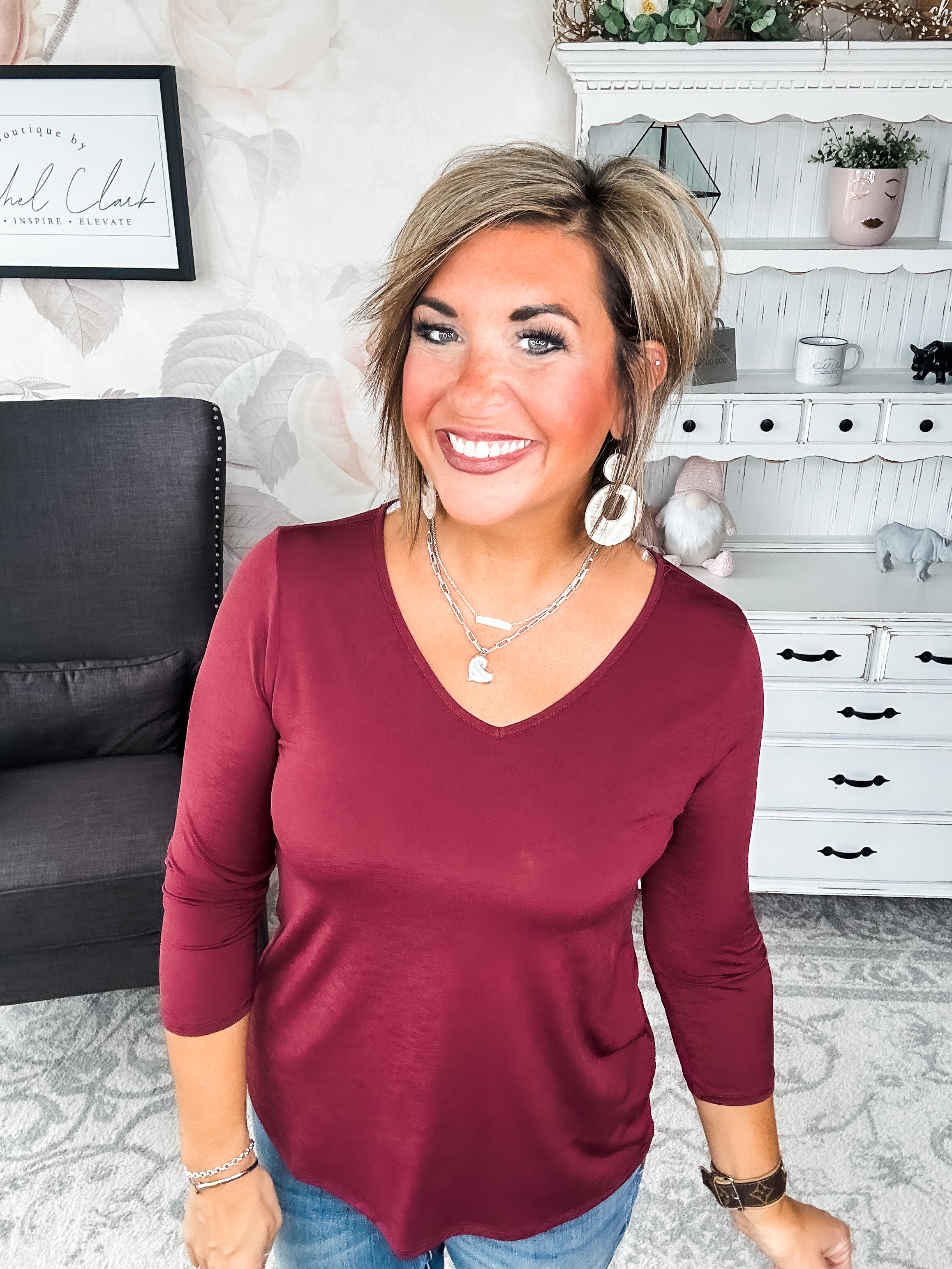 Find The Answer V-neck Top - Wine