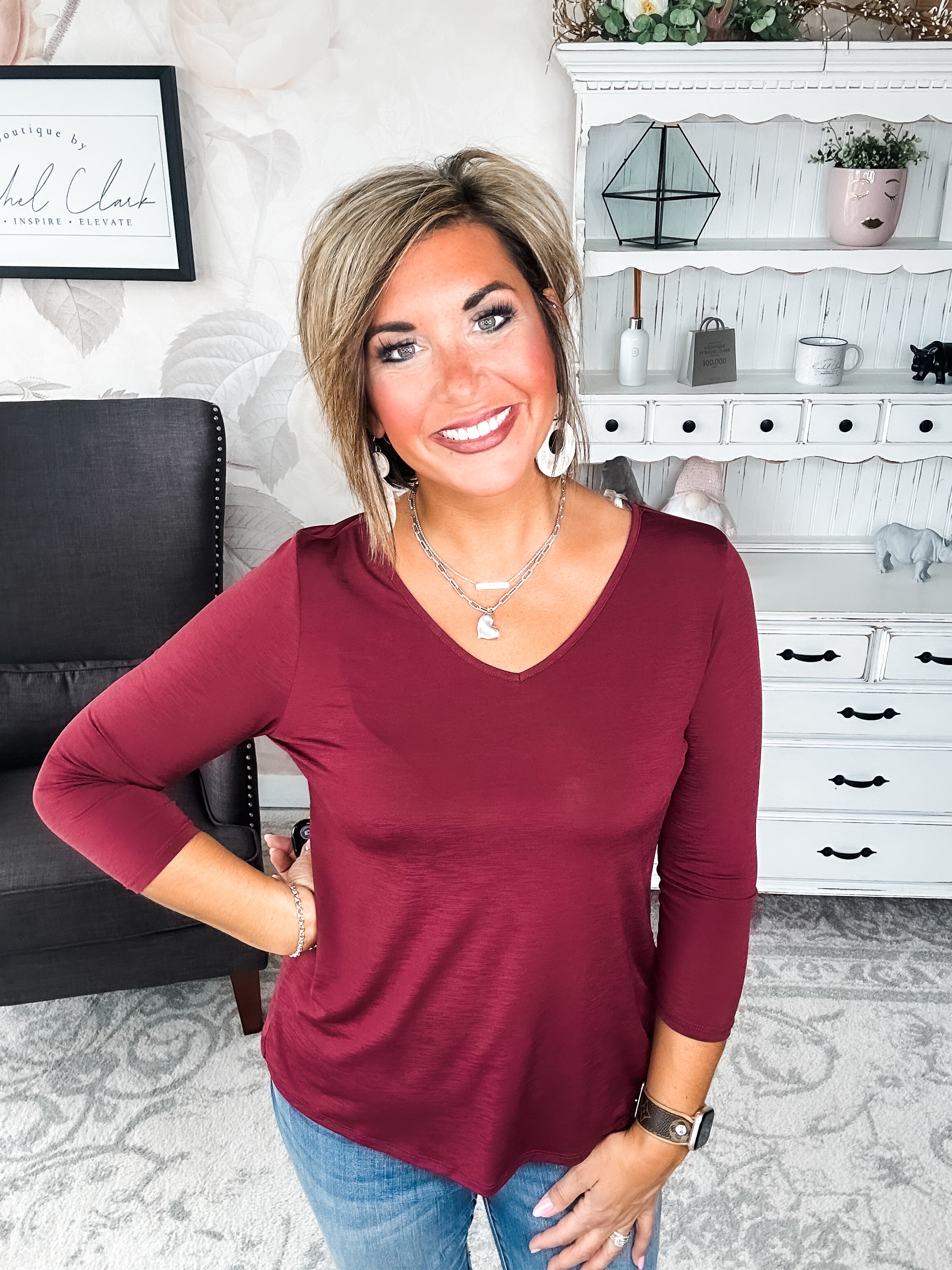 Find The Answer V-neck Top - Wine