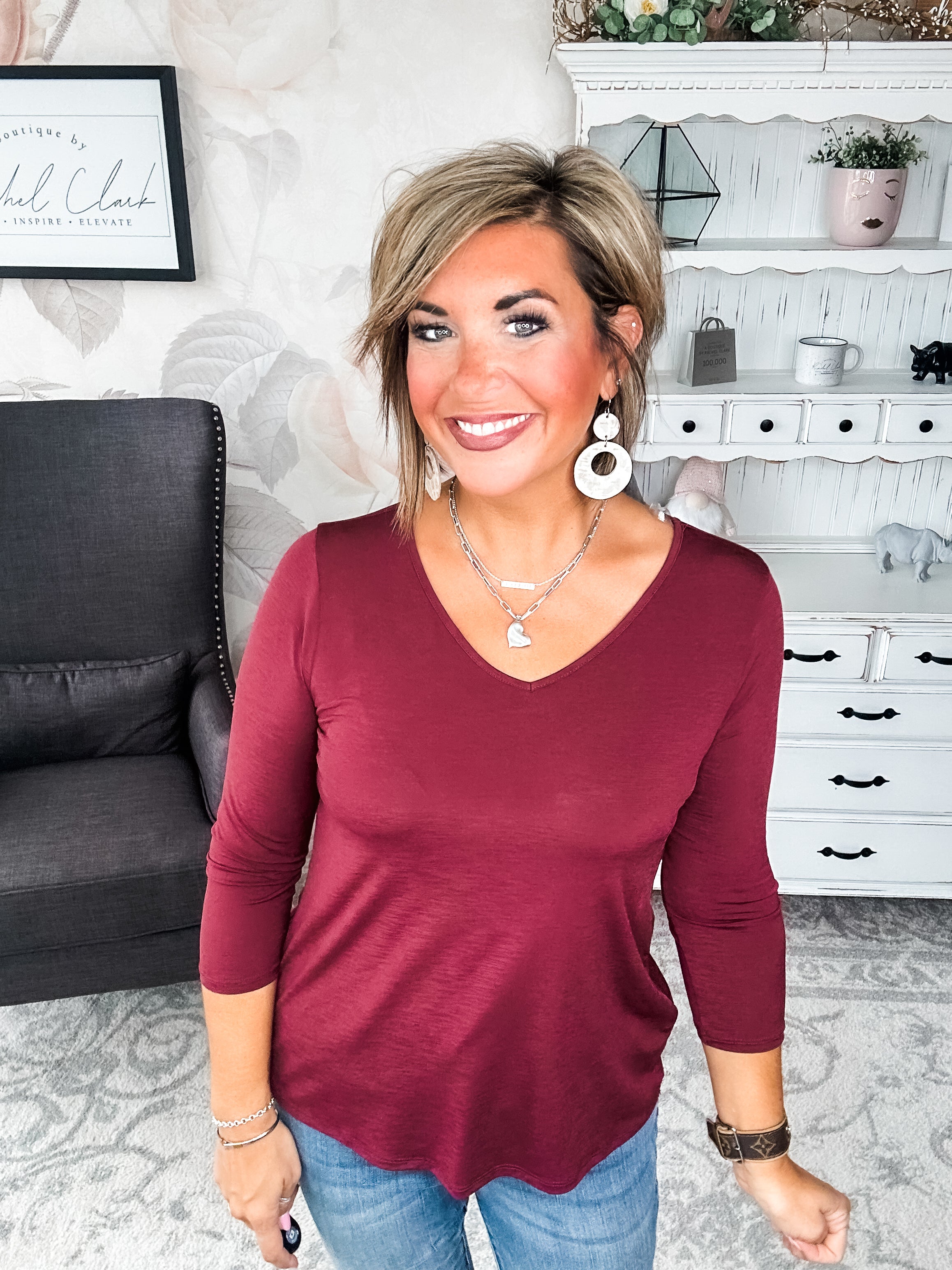 Find The Answer V-neck Top - Wine