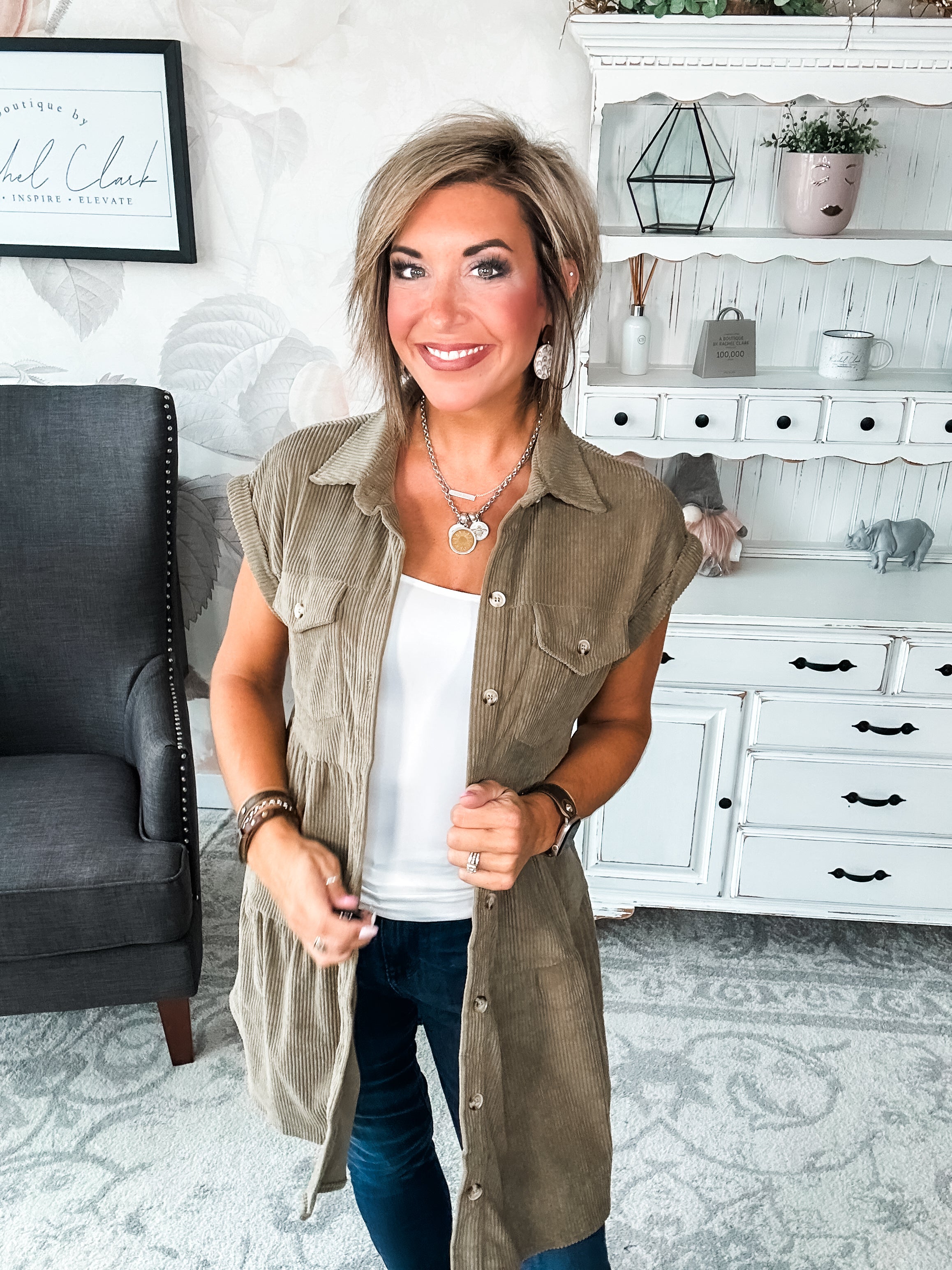 Missing Home Corduroy Dress - Olive