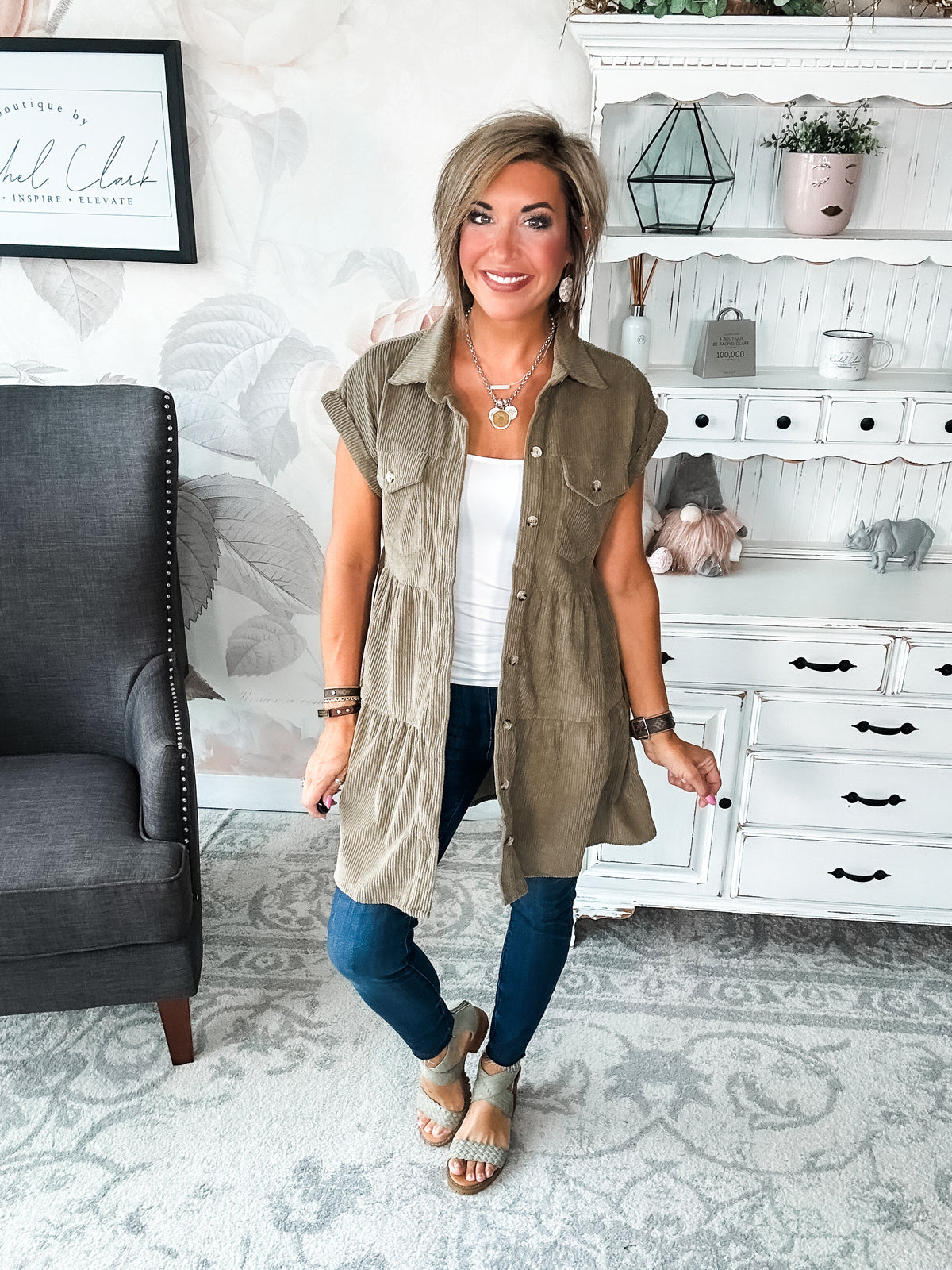 Missing Home Corduroy Dress - Olive