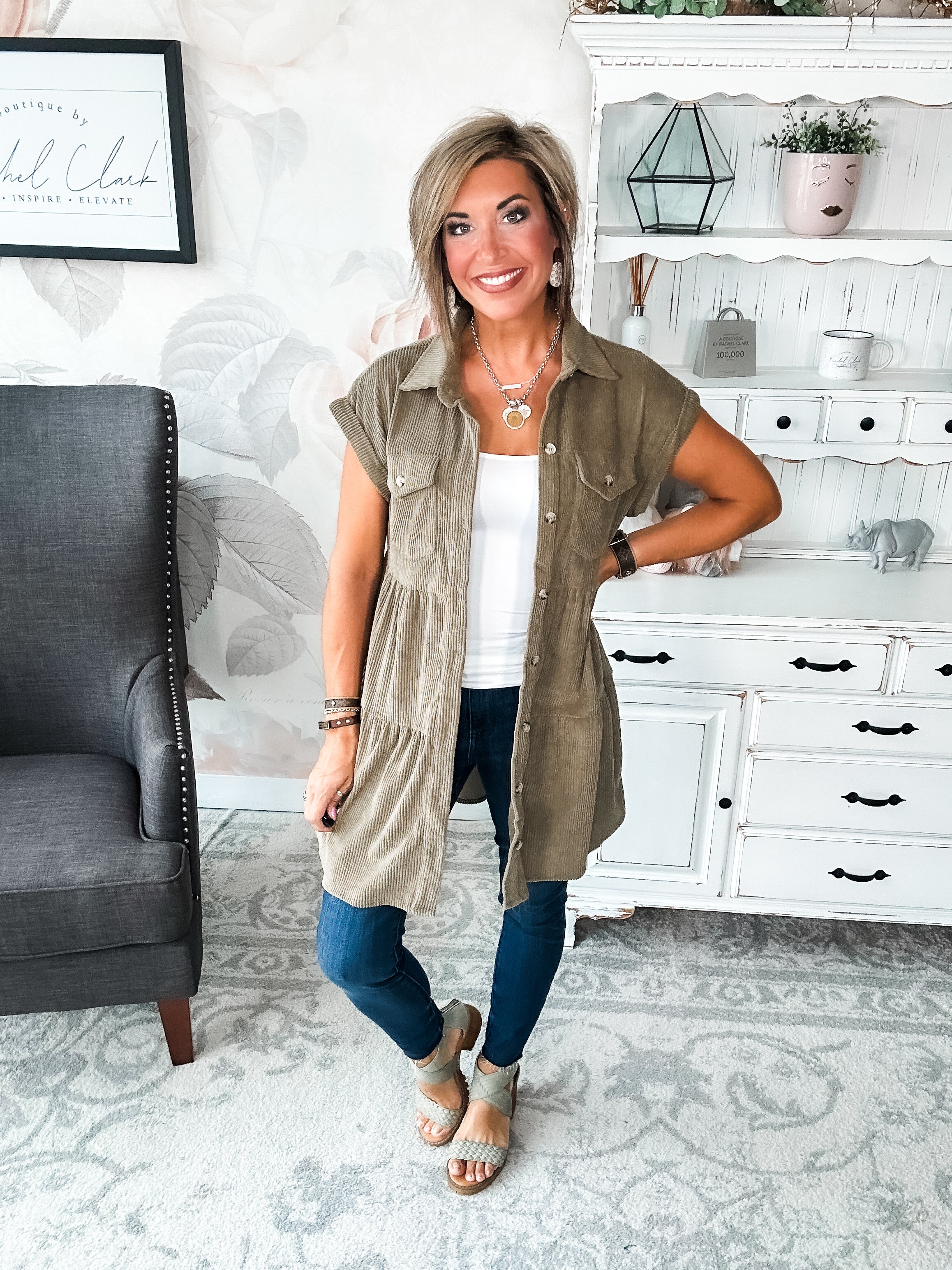 Missing Home Corduroy Dress - Olive