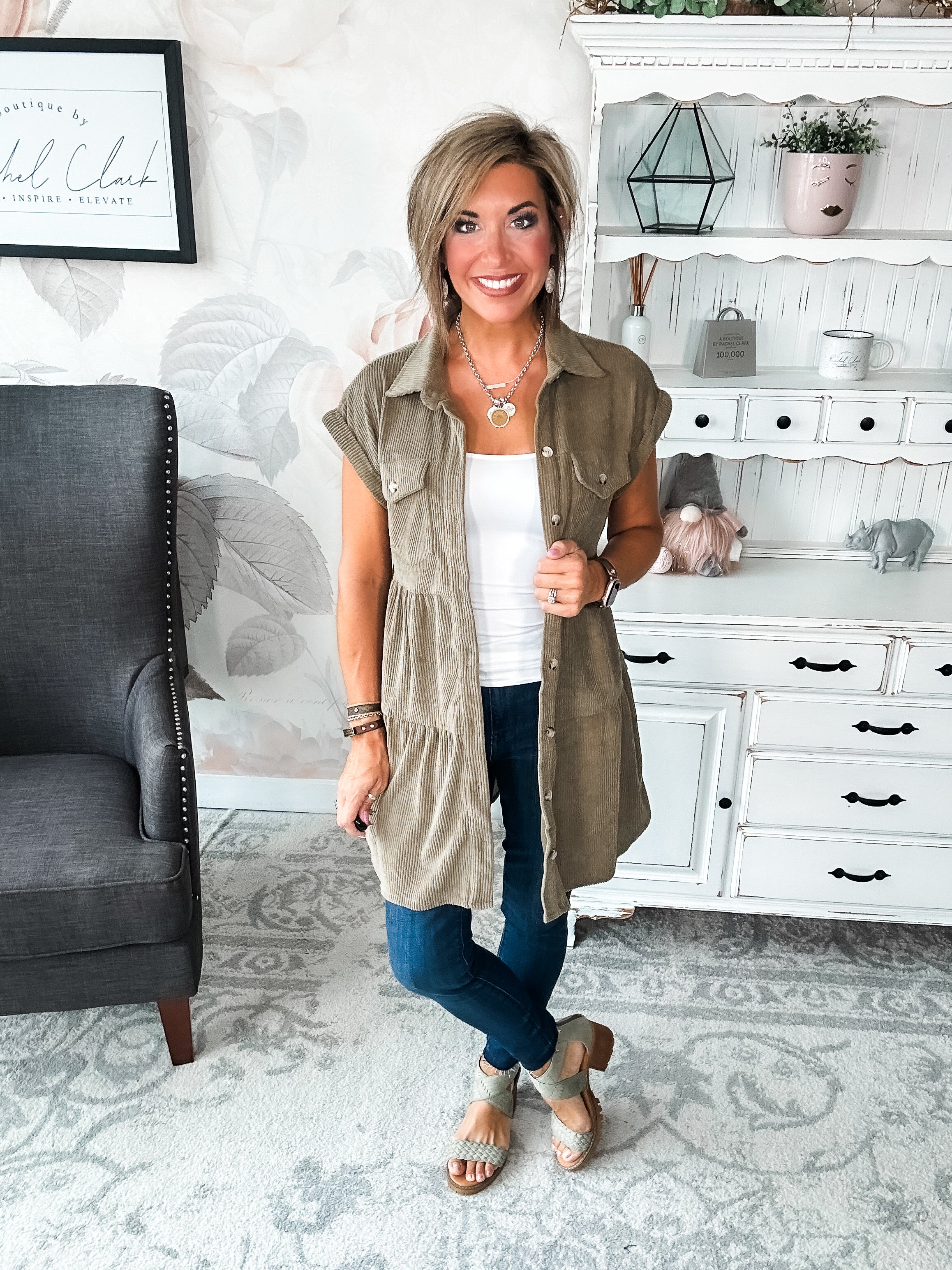 Missing Home Corduroy Dress - Olive