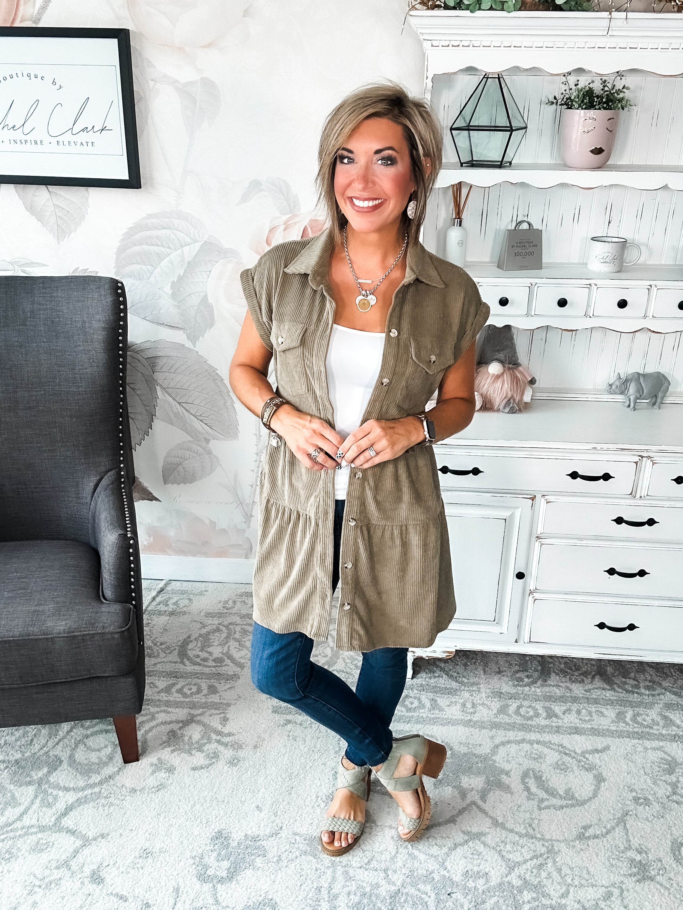 Missing Home Corduroy Dress - Olive