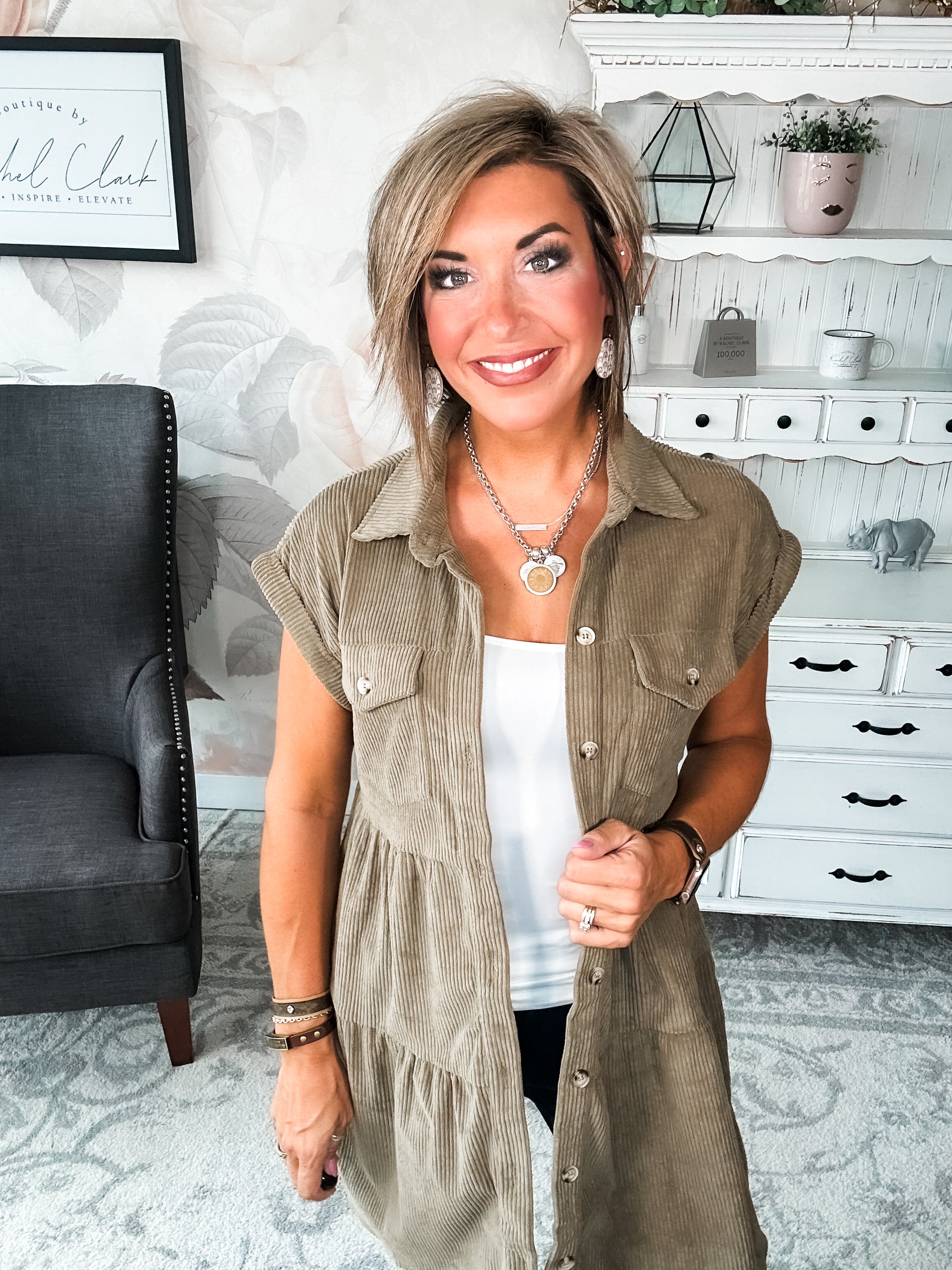 Missing Home Corduroy Dress - Olive