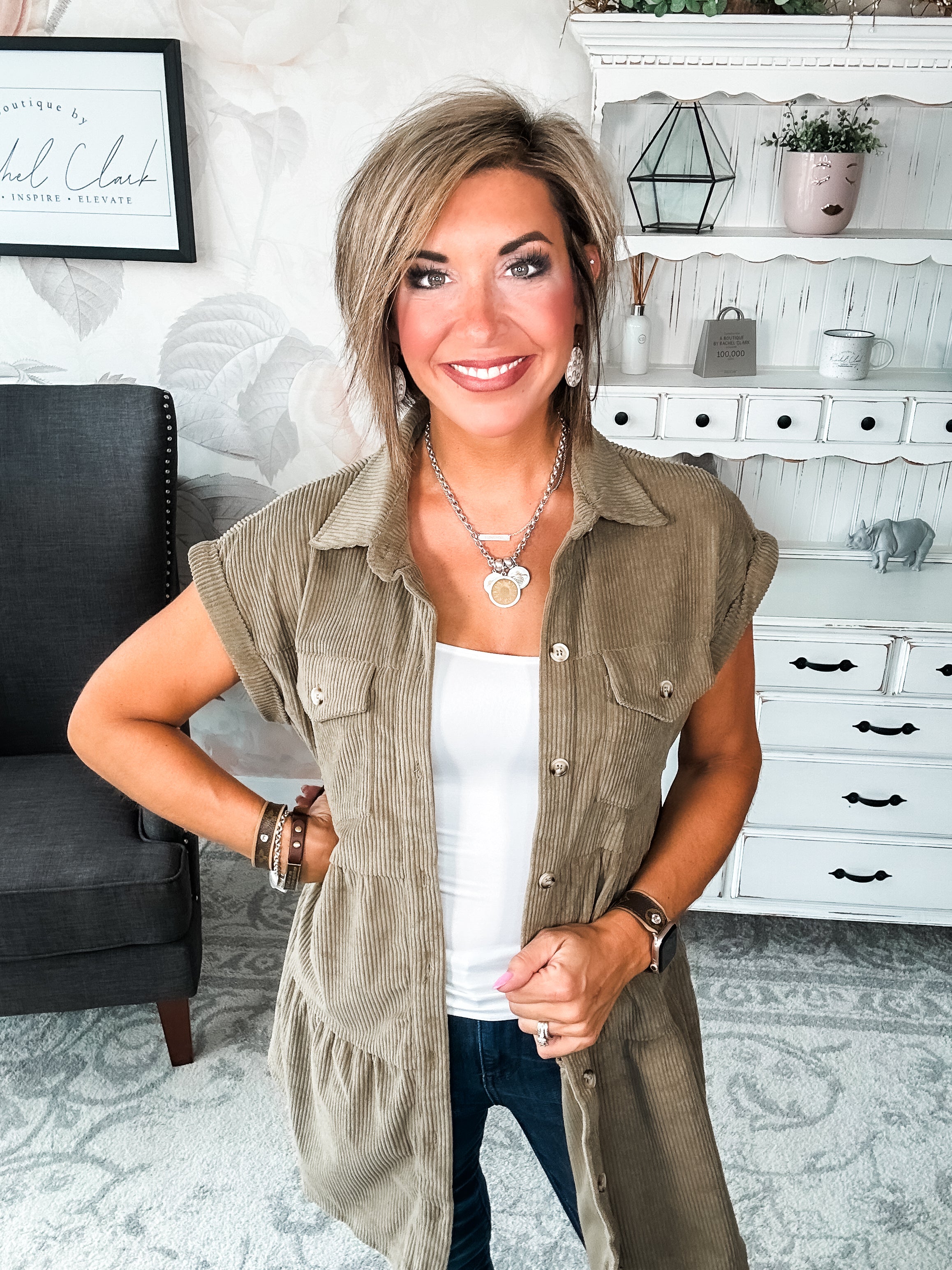 Missing Home Corduroy Dress - Olive