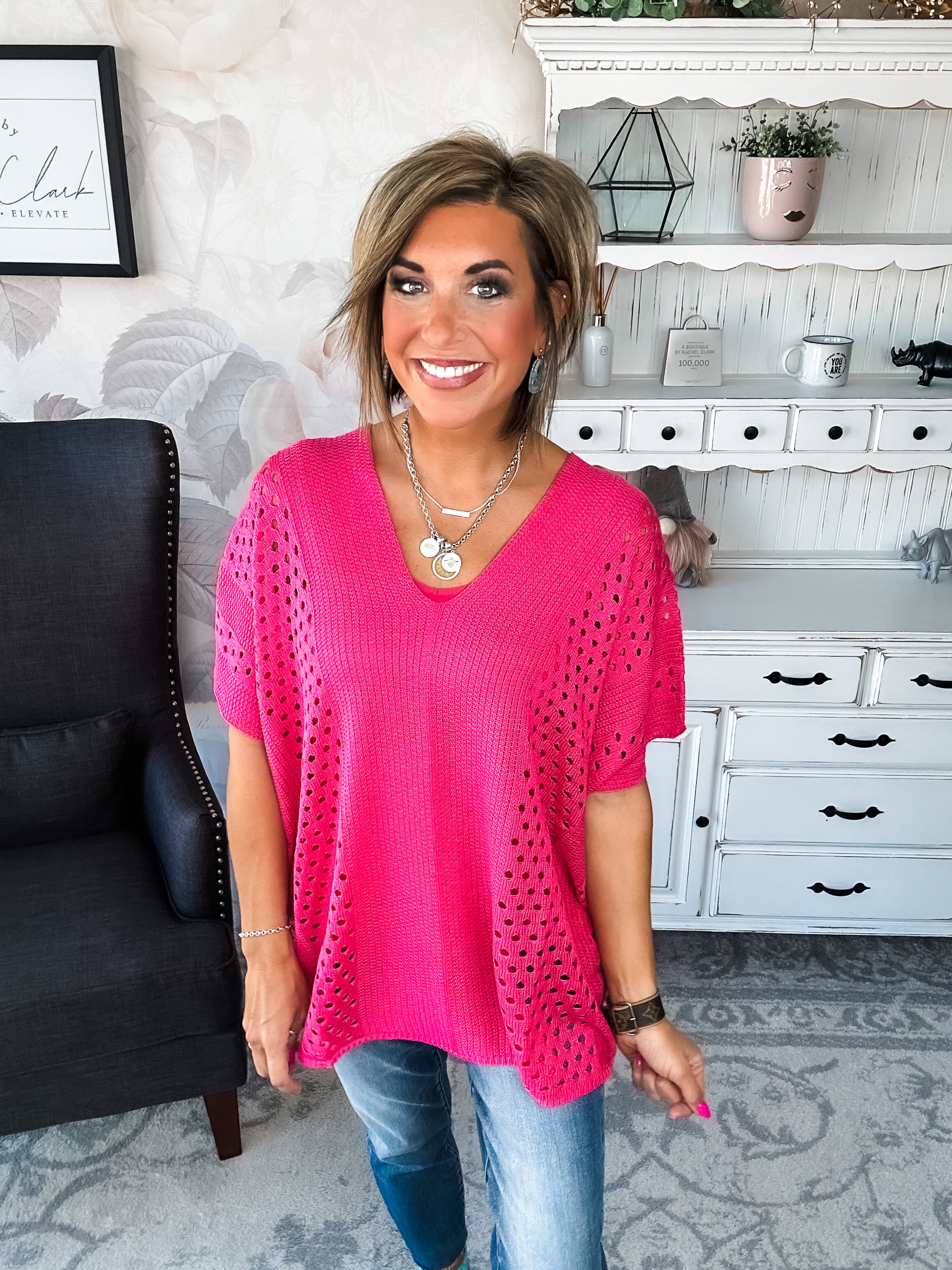 Know Your Blessings Pullover Top - Fuchsia