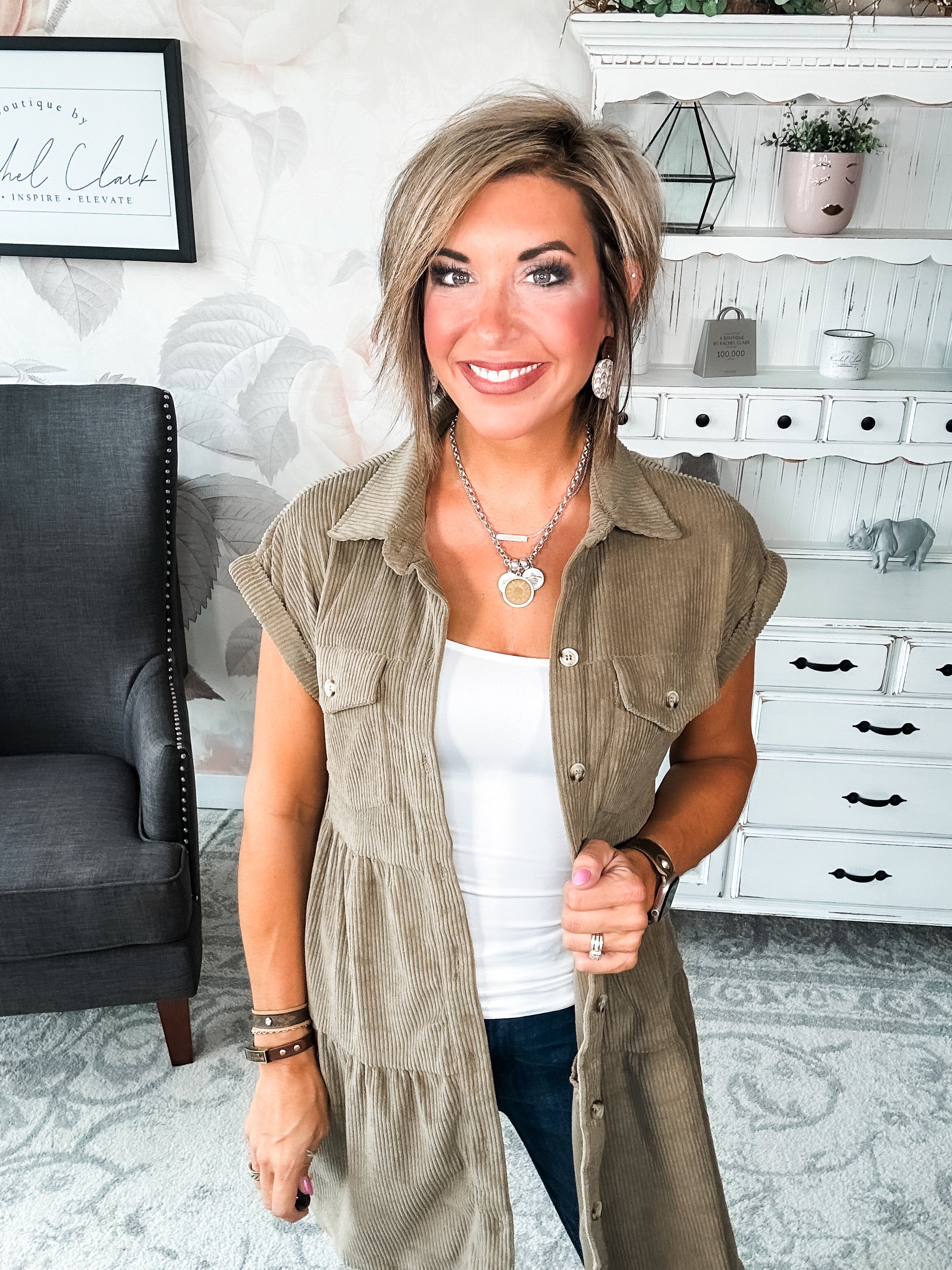 Missing Home Corduroy Dress - Olive