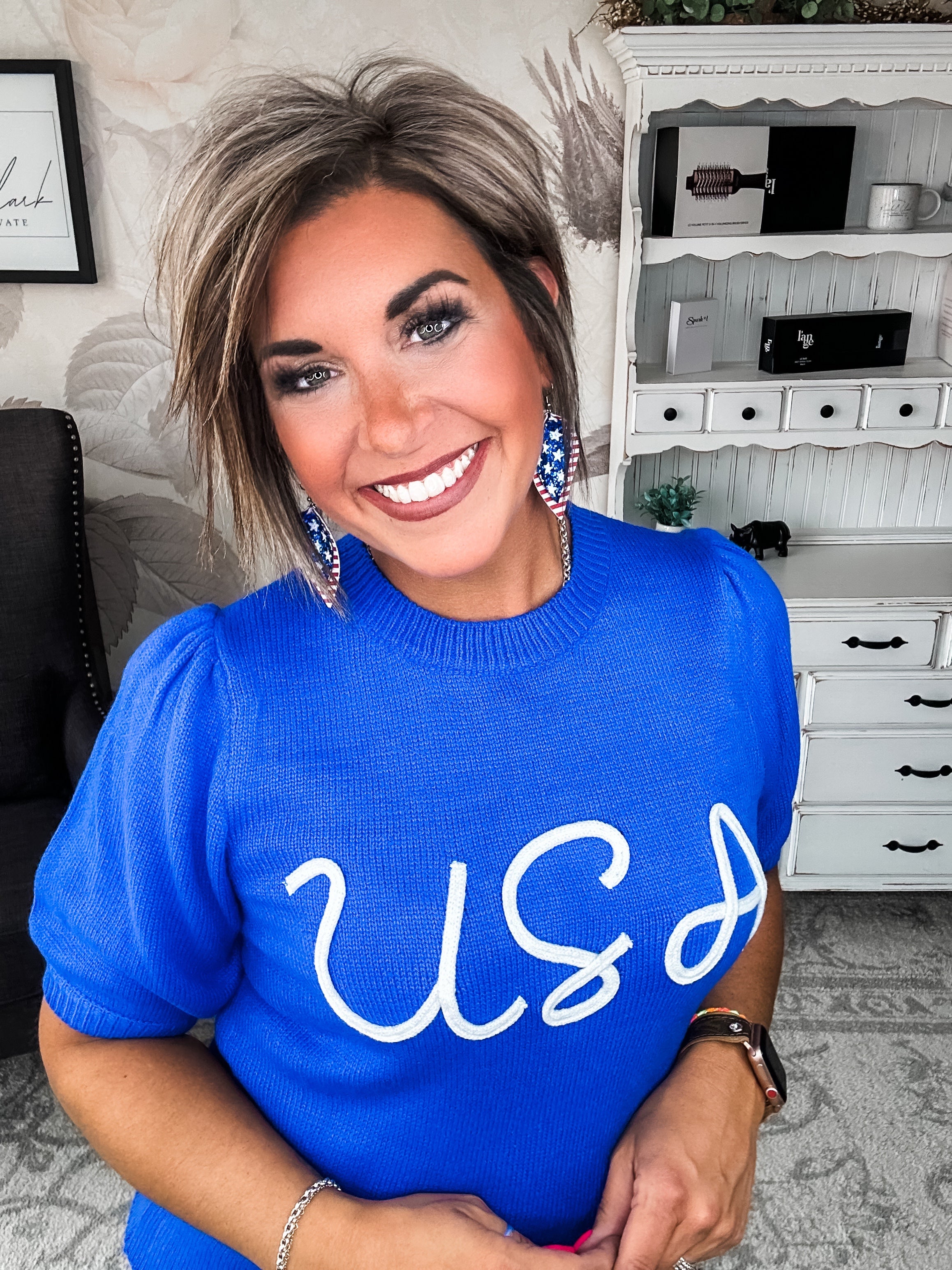 Miss Liberty USA Puff Sleeve Sweater