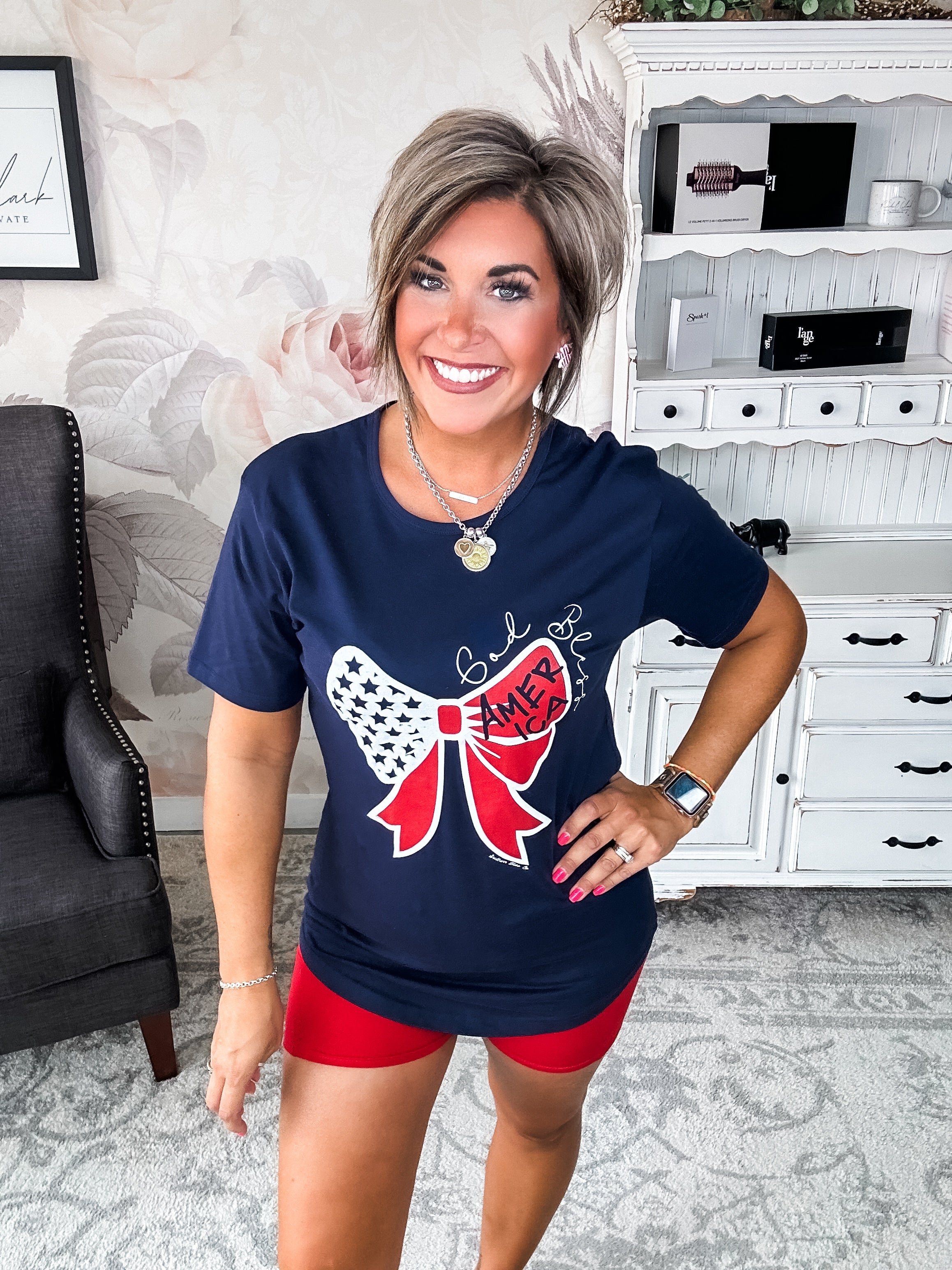God Bless America Bow Graphic T-shirt Dress