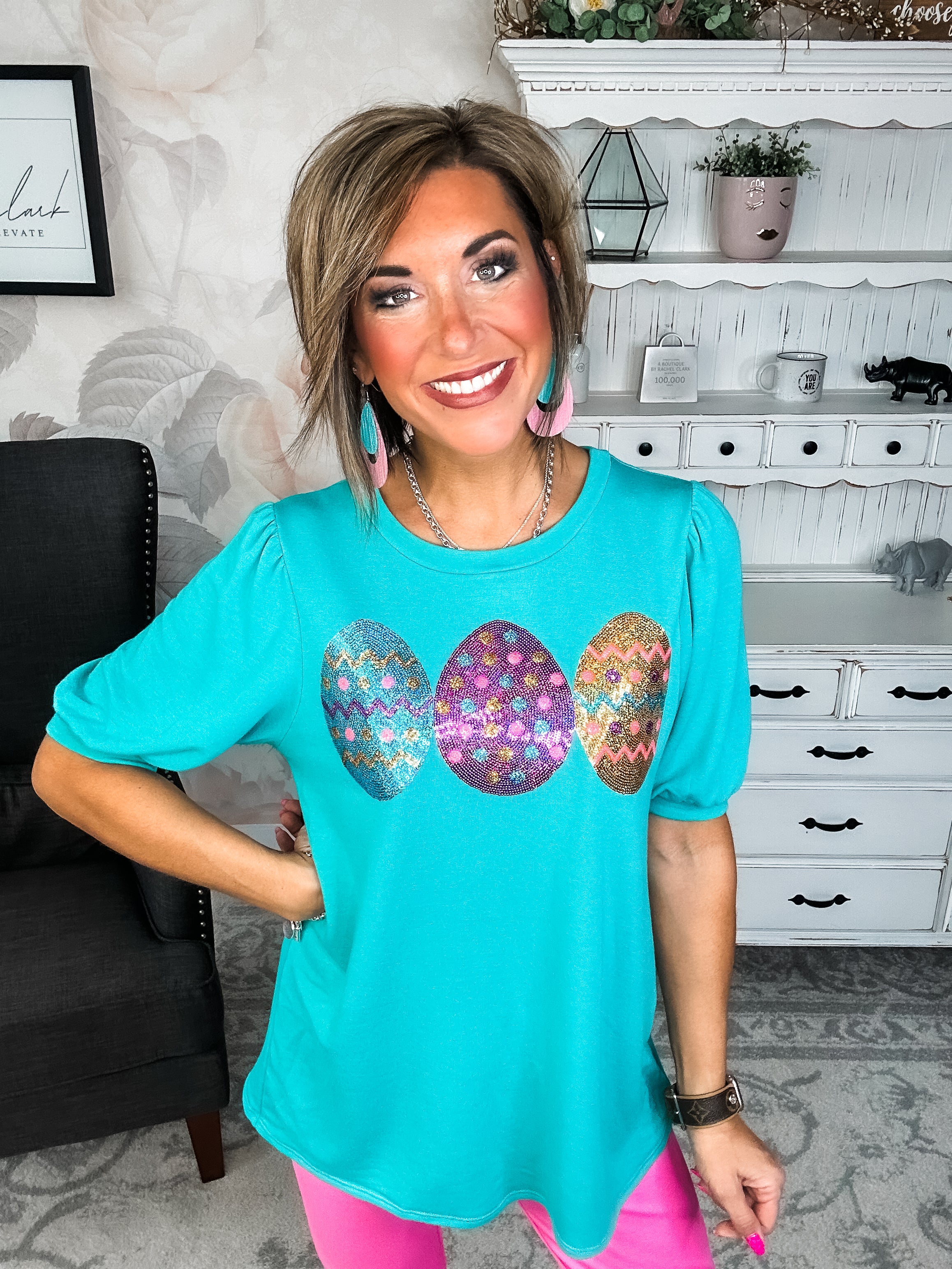 The Good Egg Sequin Puff Sleeve Top