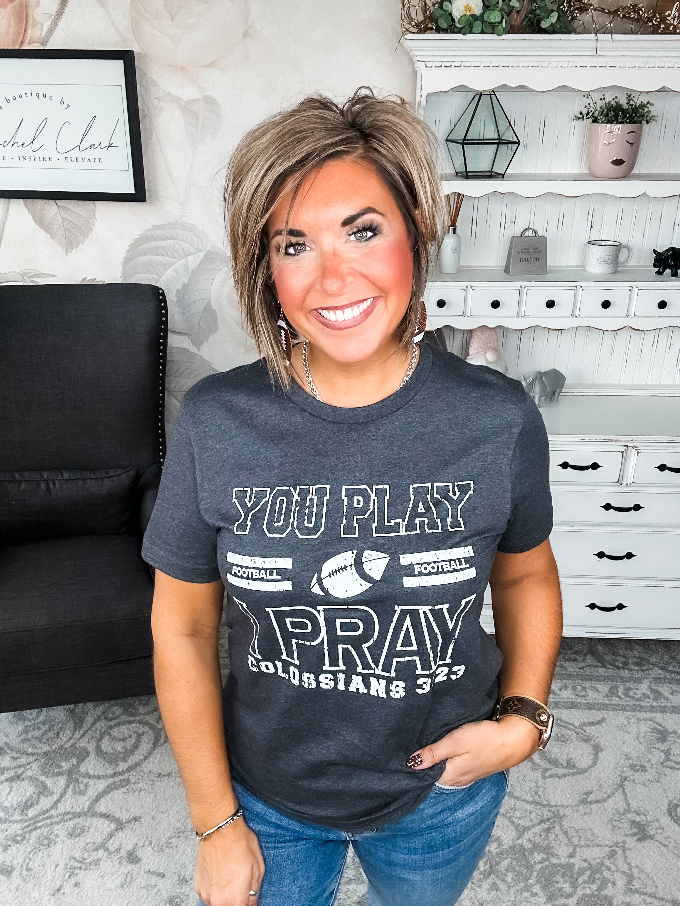 You Play, I Pray Graphic Tee - Charcoal