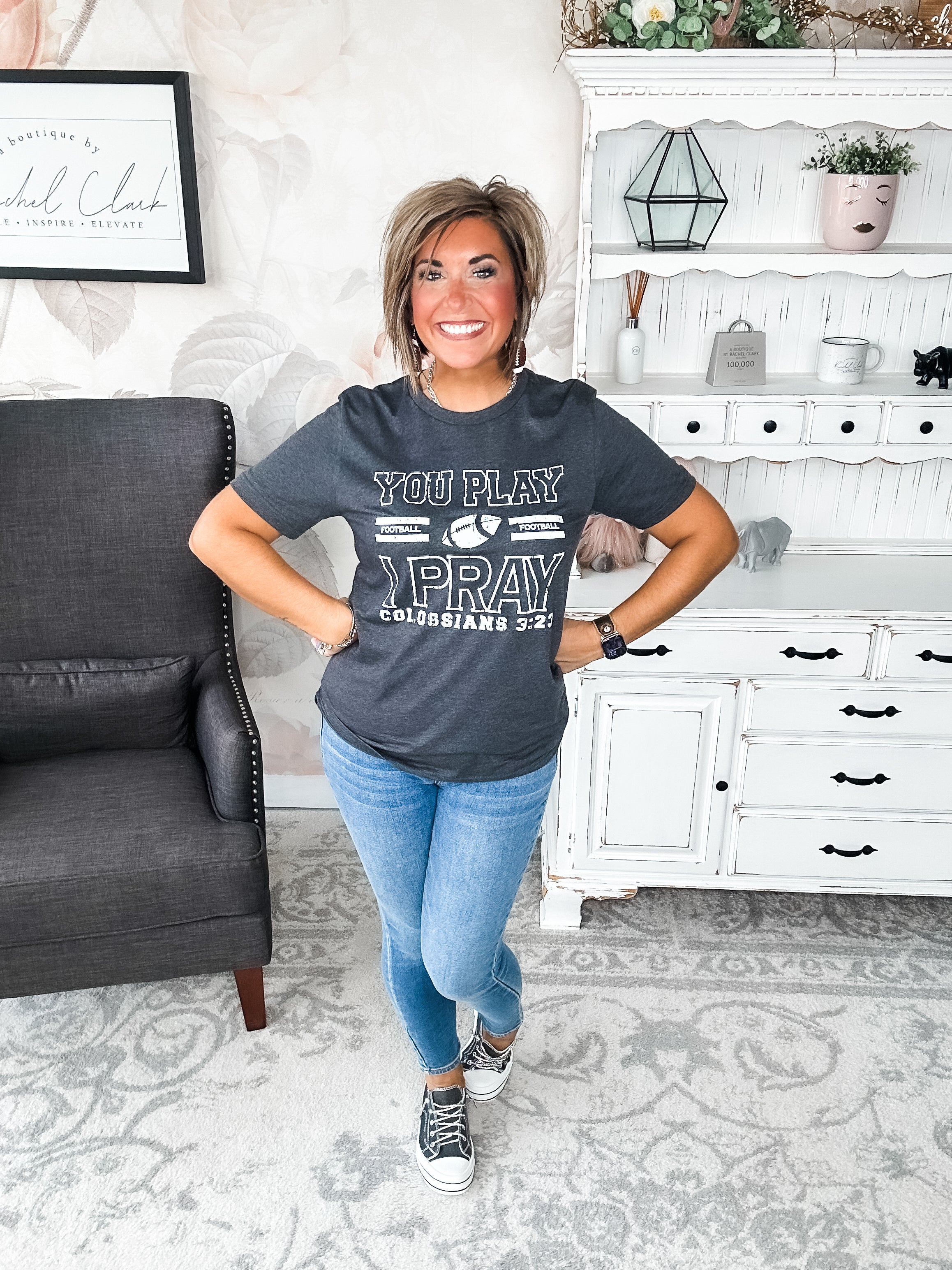 You Play, I Pray Graphic Tee - Charcoal