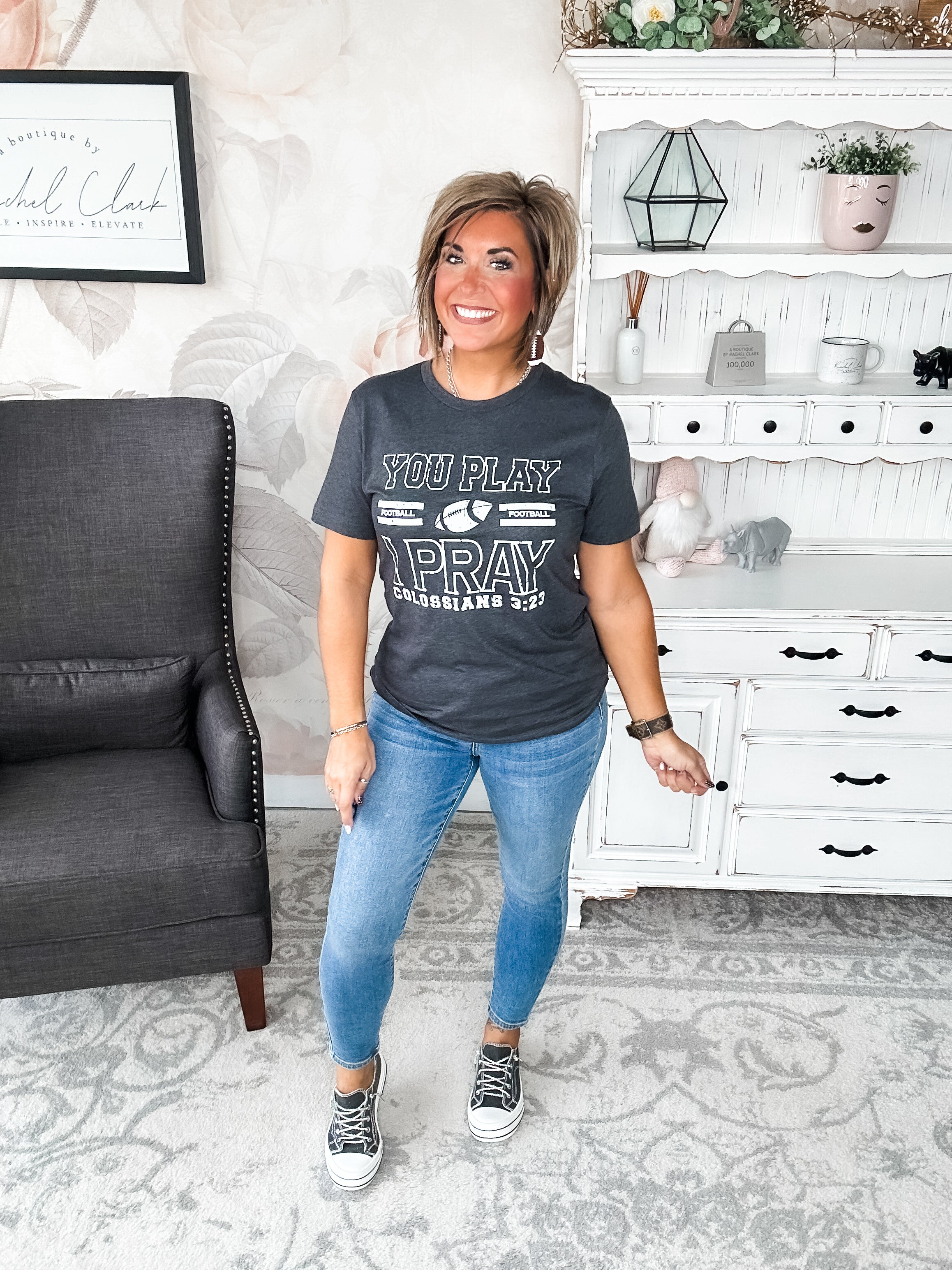 You Play, I Pray Graphic Tee - Charcoal