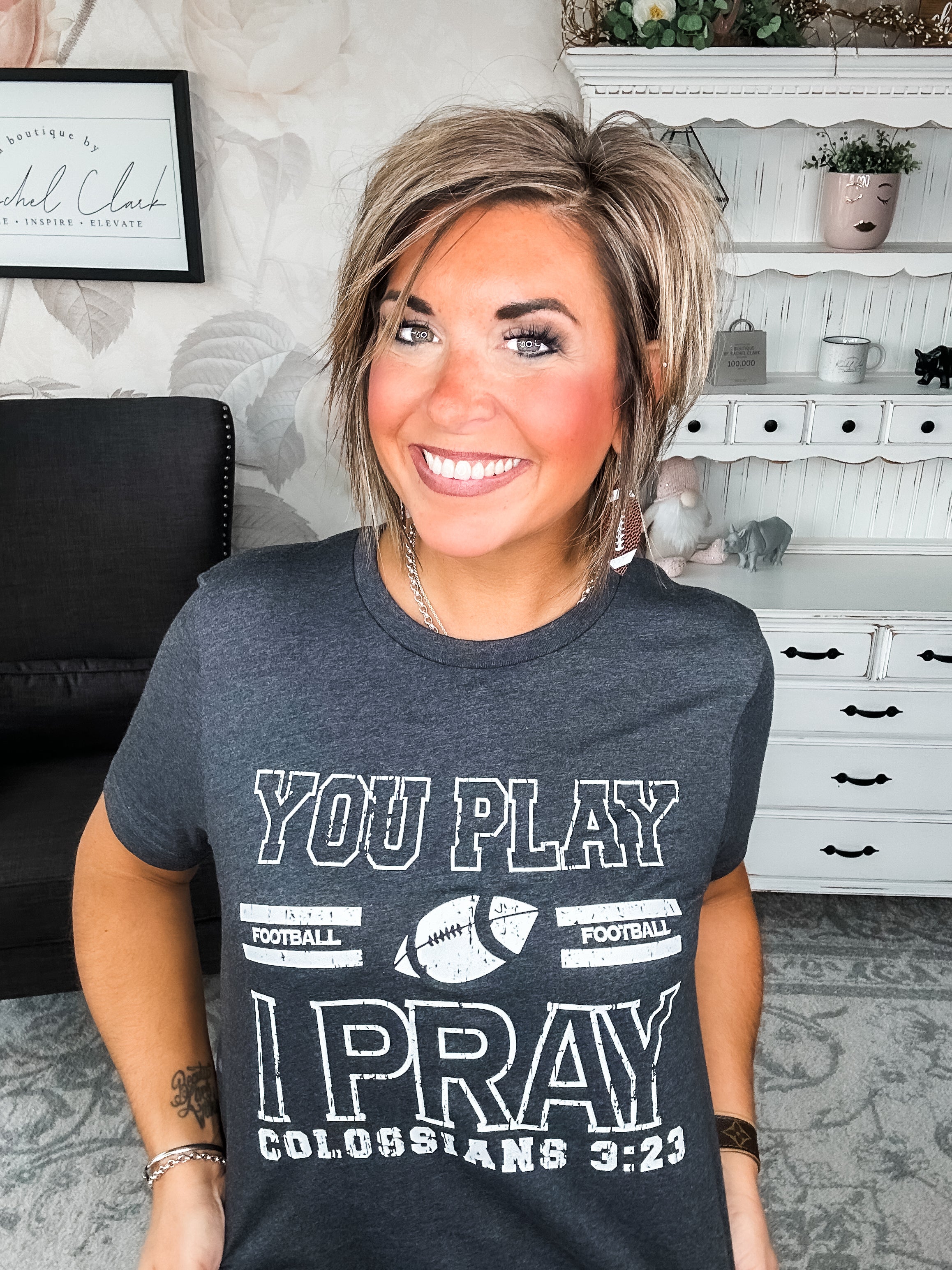 You Play, I Pray Graphic Tee - Charcoal
