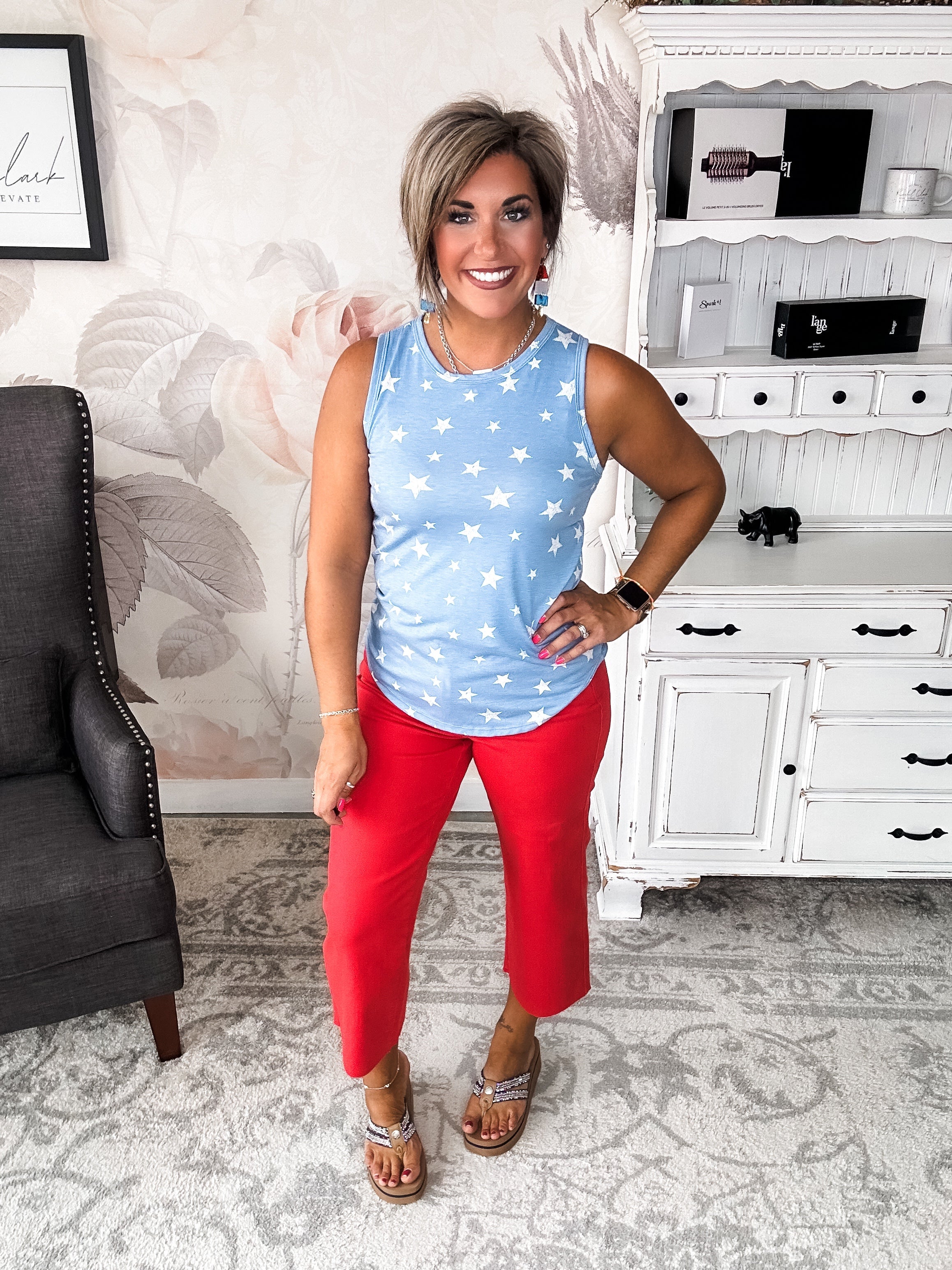 Judy Blue Tummy Control Wide Leg Crop - Red