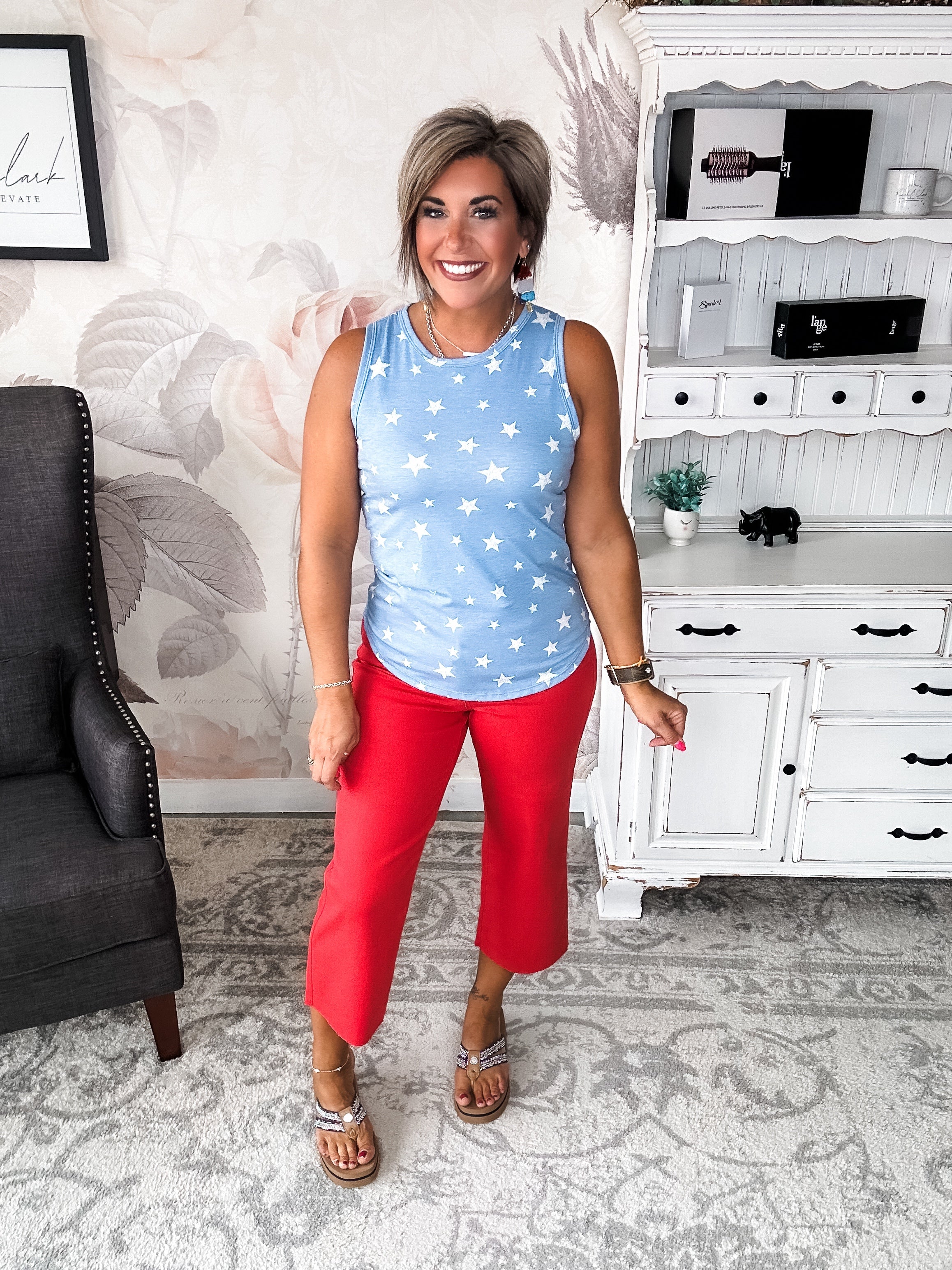 Judy Blue Tummy Control Wide Leg Crop - Red