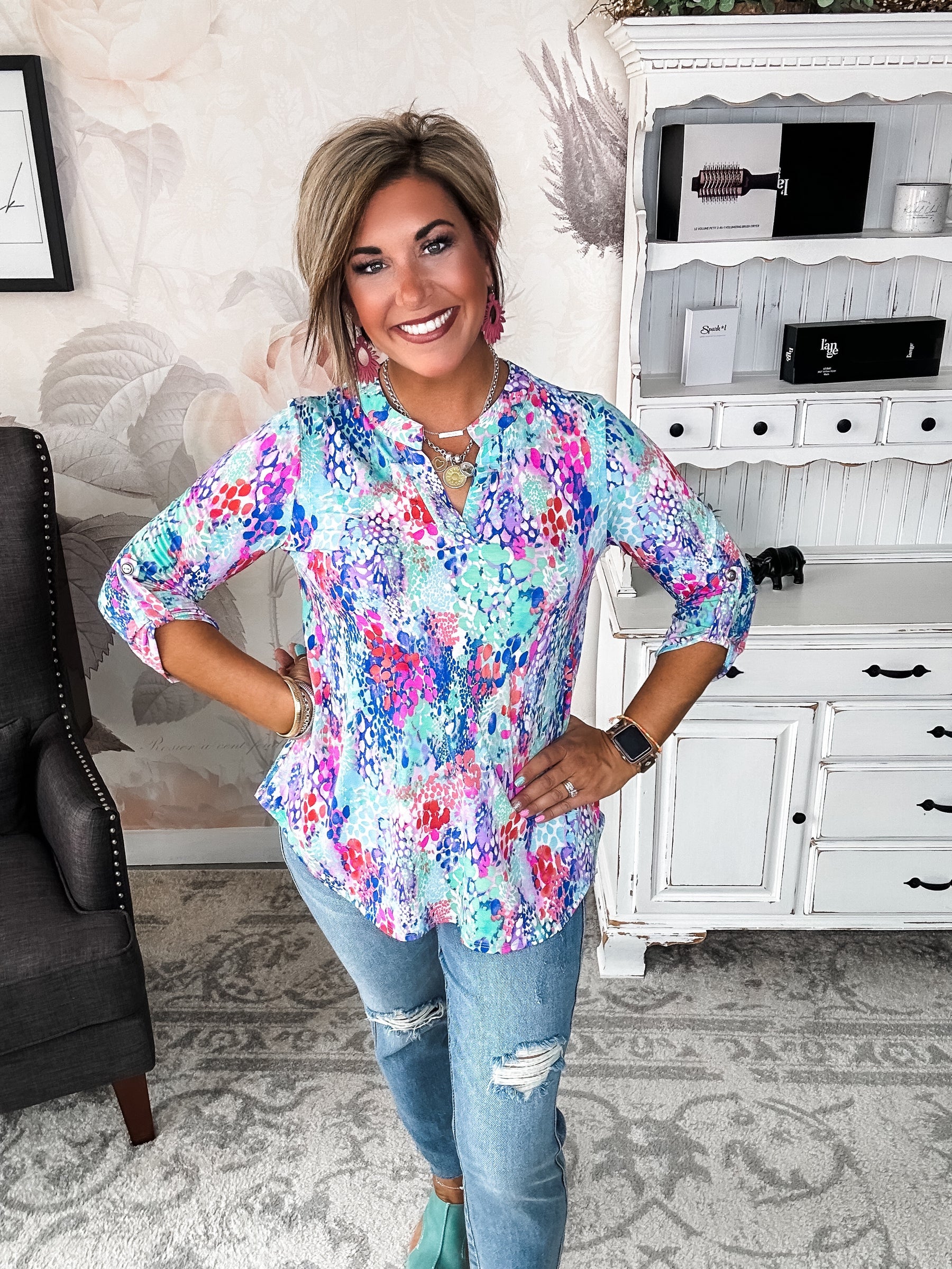 Figure It Out Top - Teal Multi