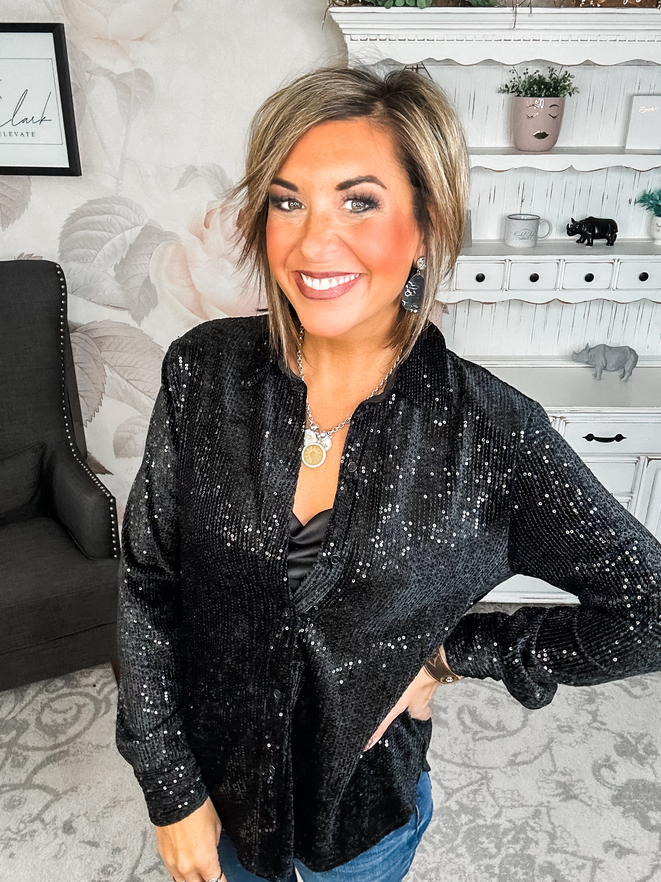 Just For Tonight Button Down - Black