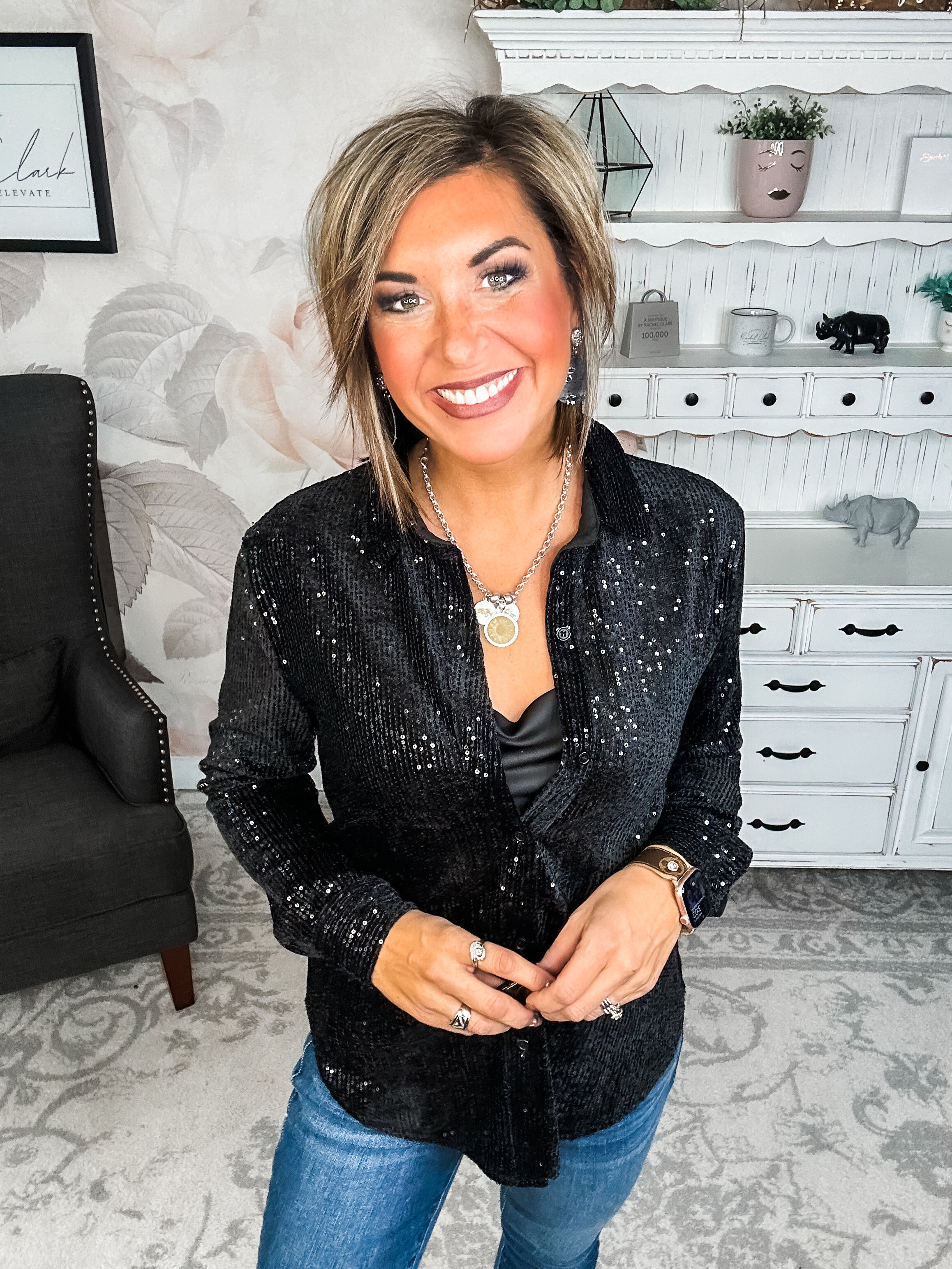 Just For Tonight Button Down - Black