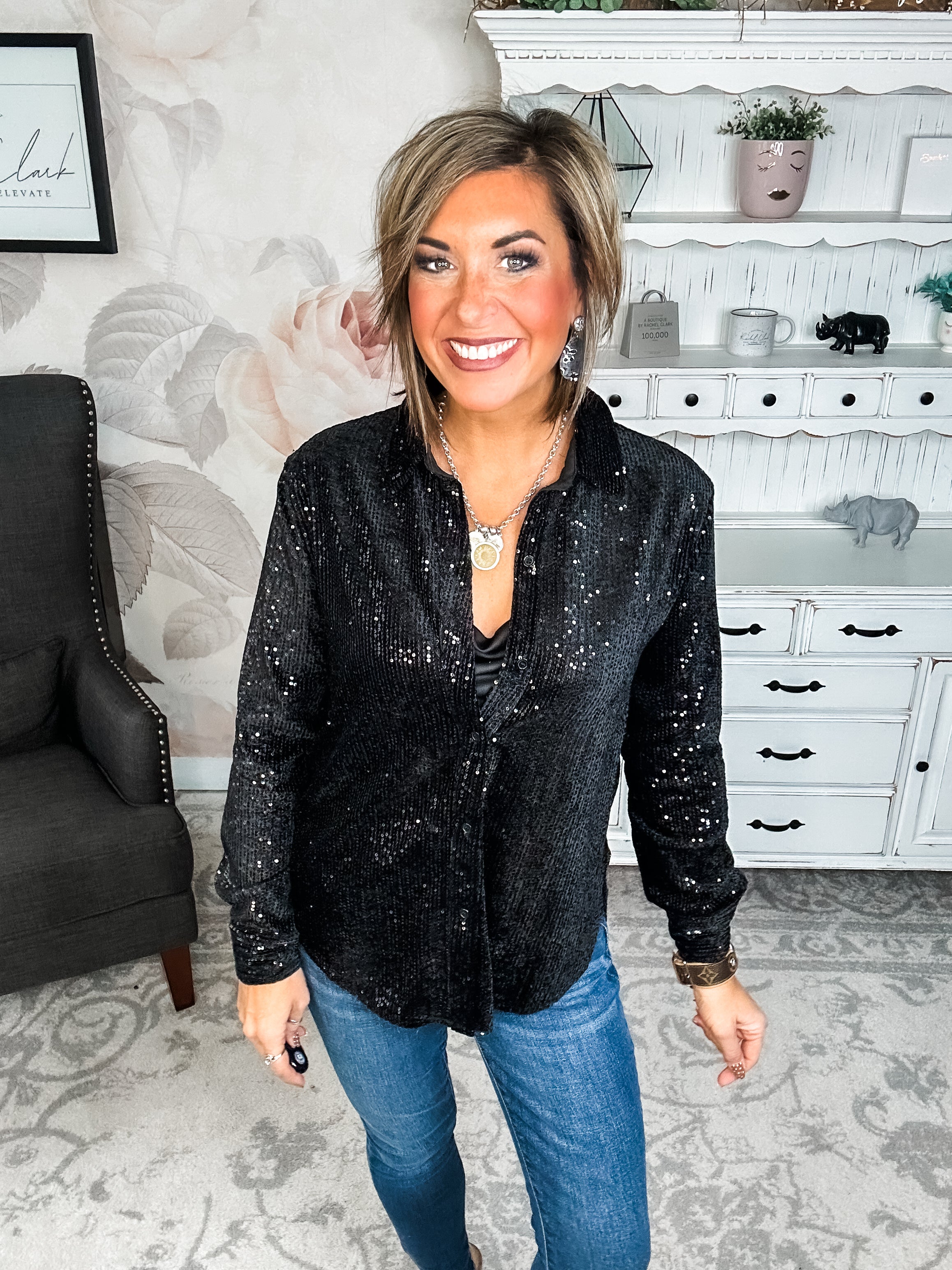 Just For Tonight Button Down - Black