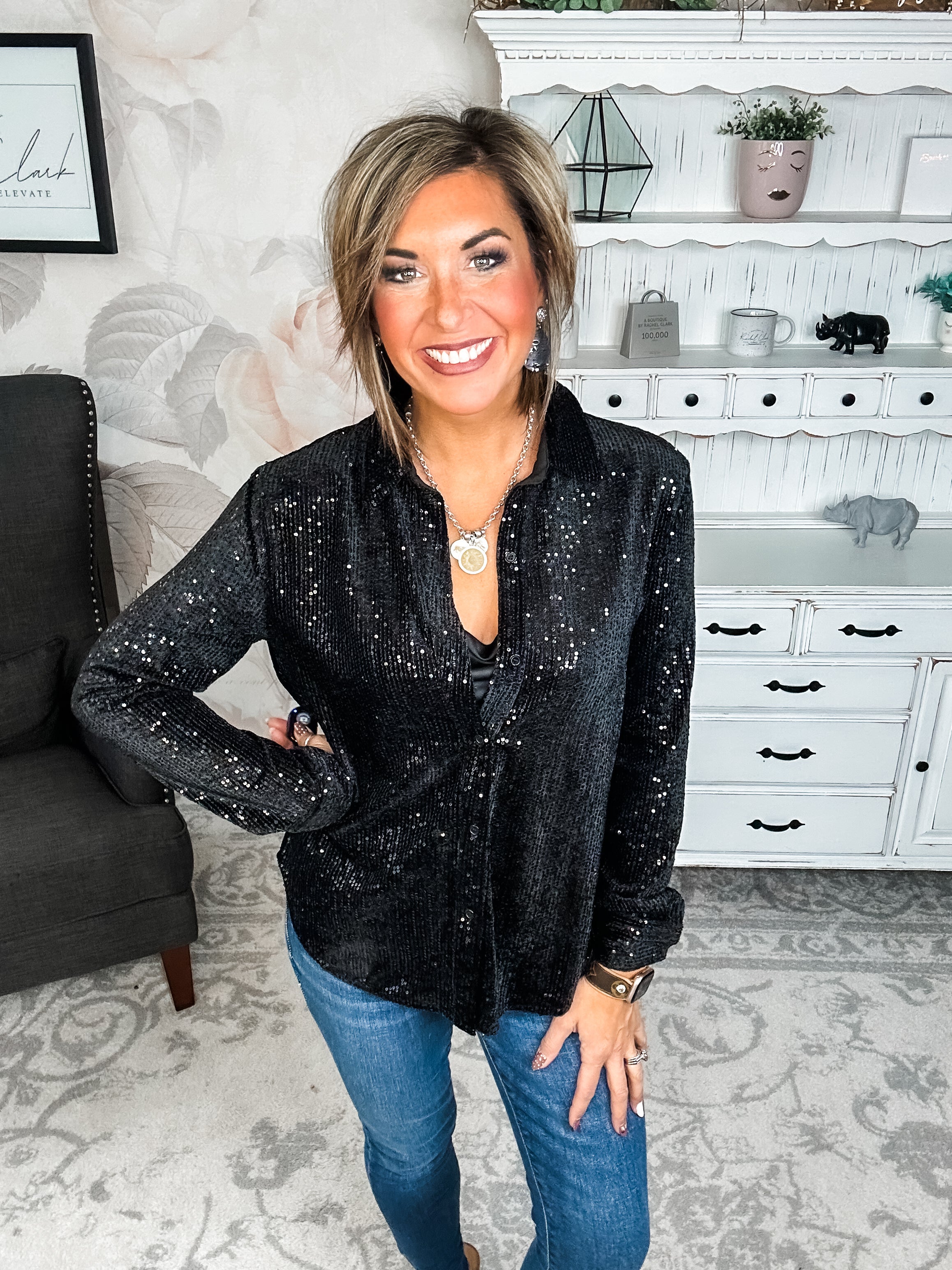 Just For Tonight Button Down - Black