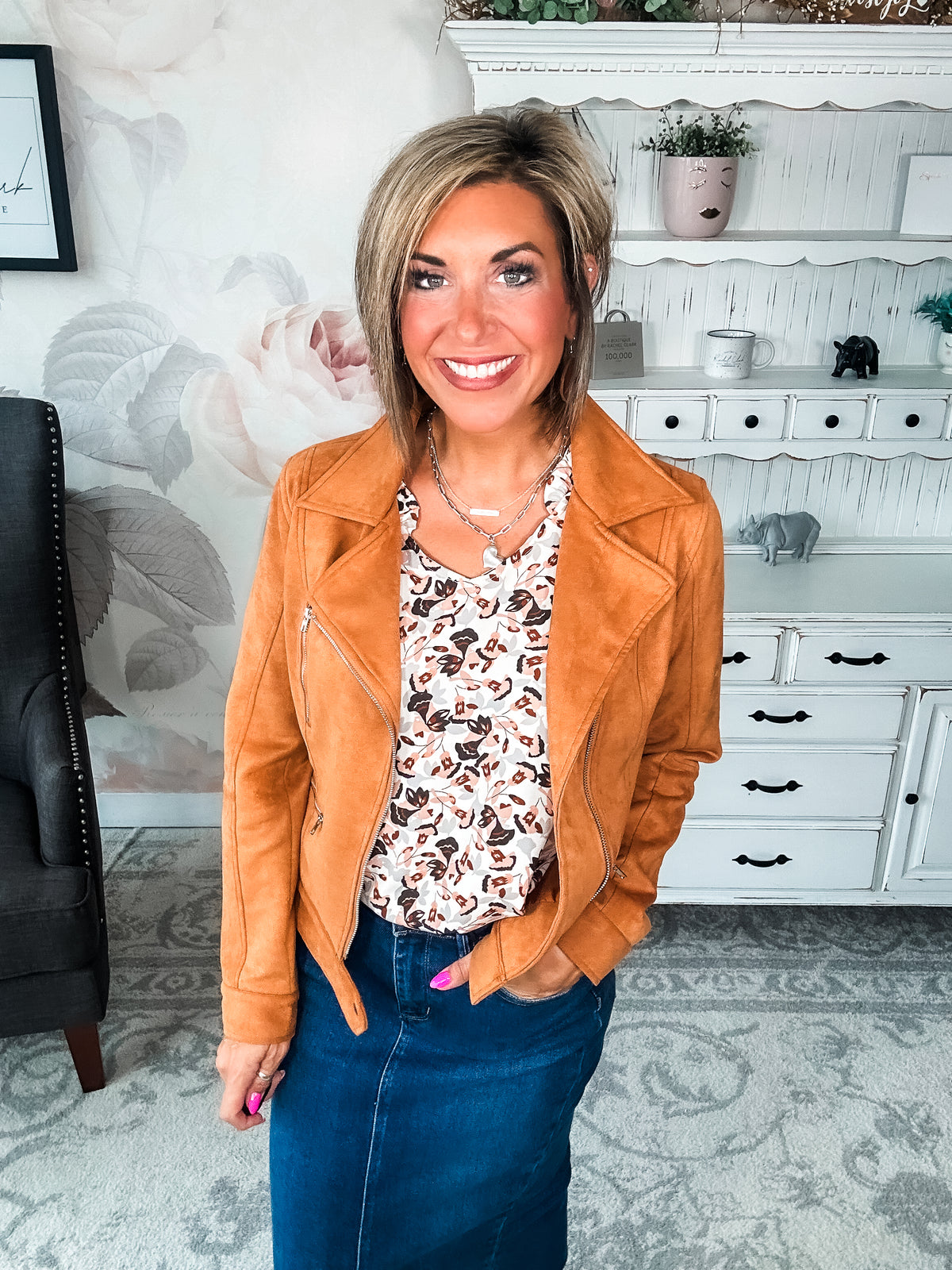 Ampersand Avenue Vegan Suede Moto Jacket - Camel