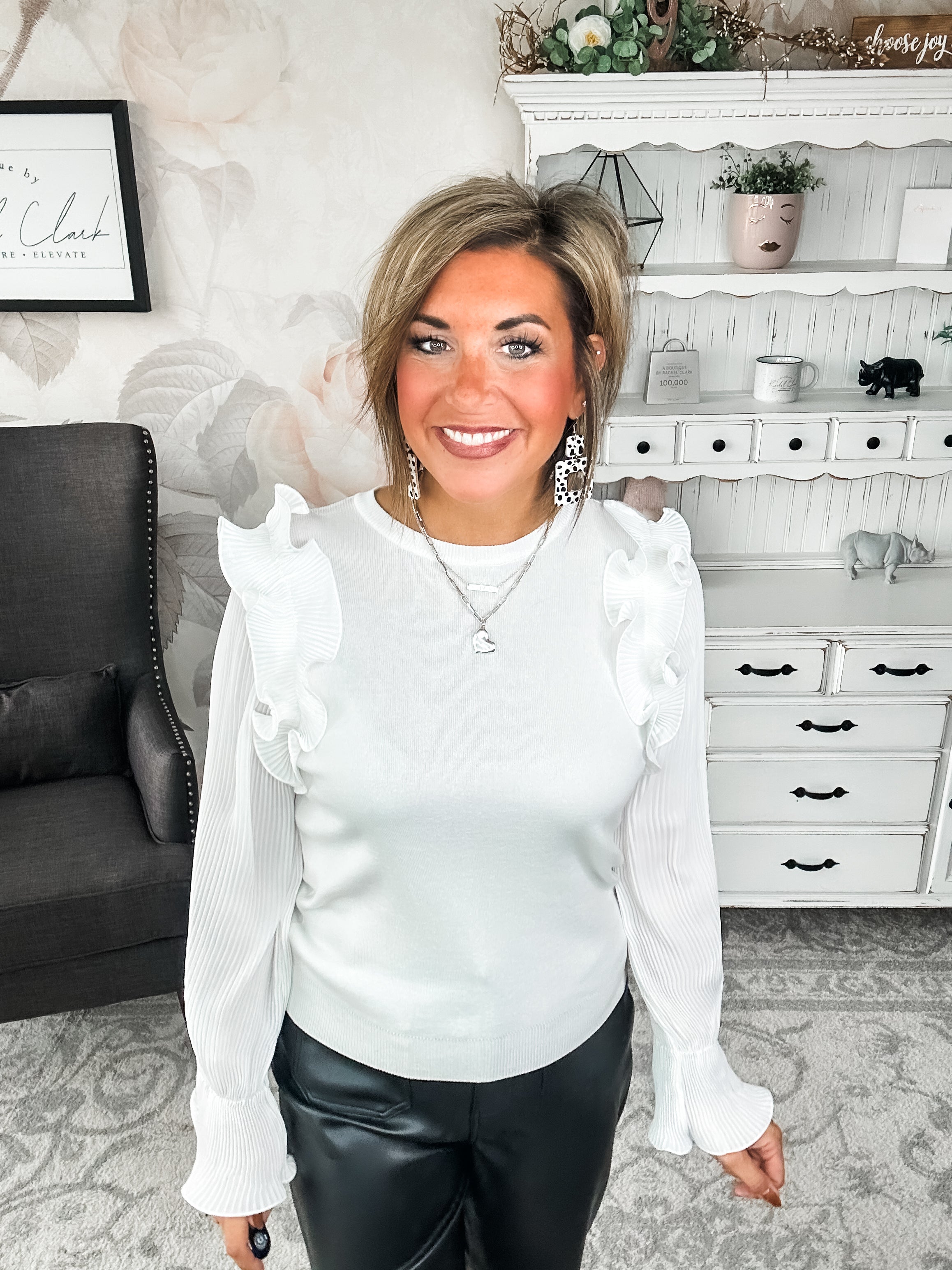 For a Change Long Sleeve Blouse - White