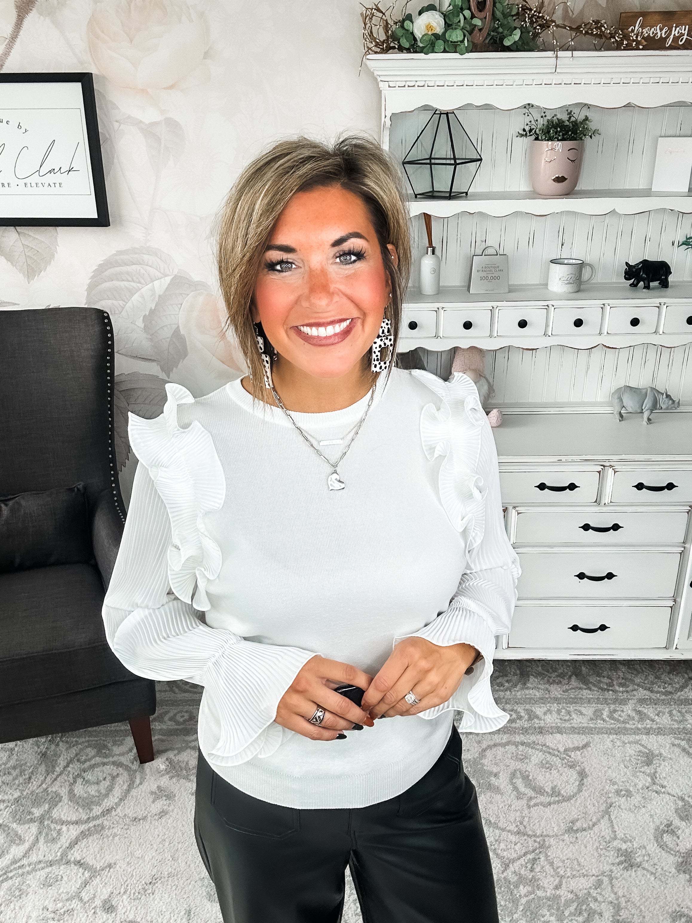 For a Change Long Sleeve Blouse - White