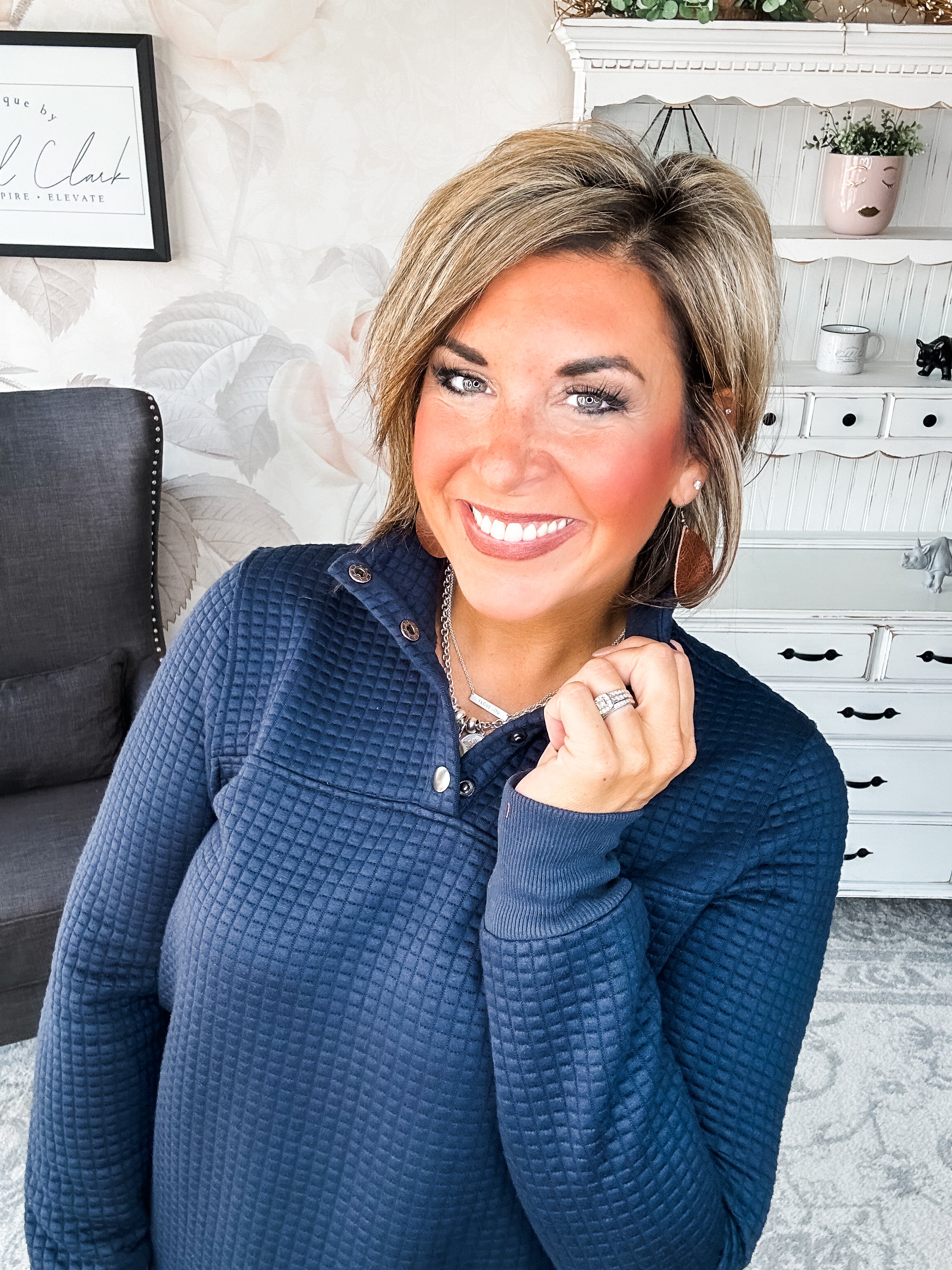 Forever In My Mind Quilted Pullover - Midnight Blue