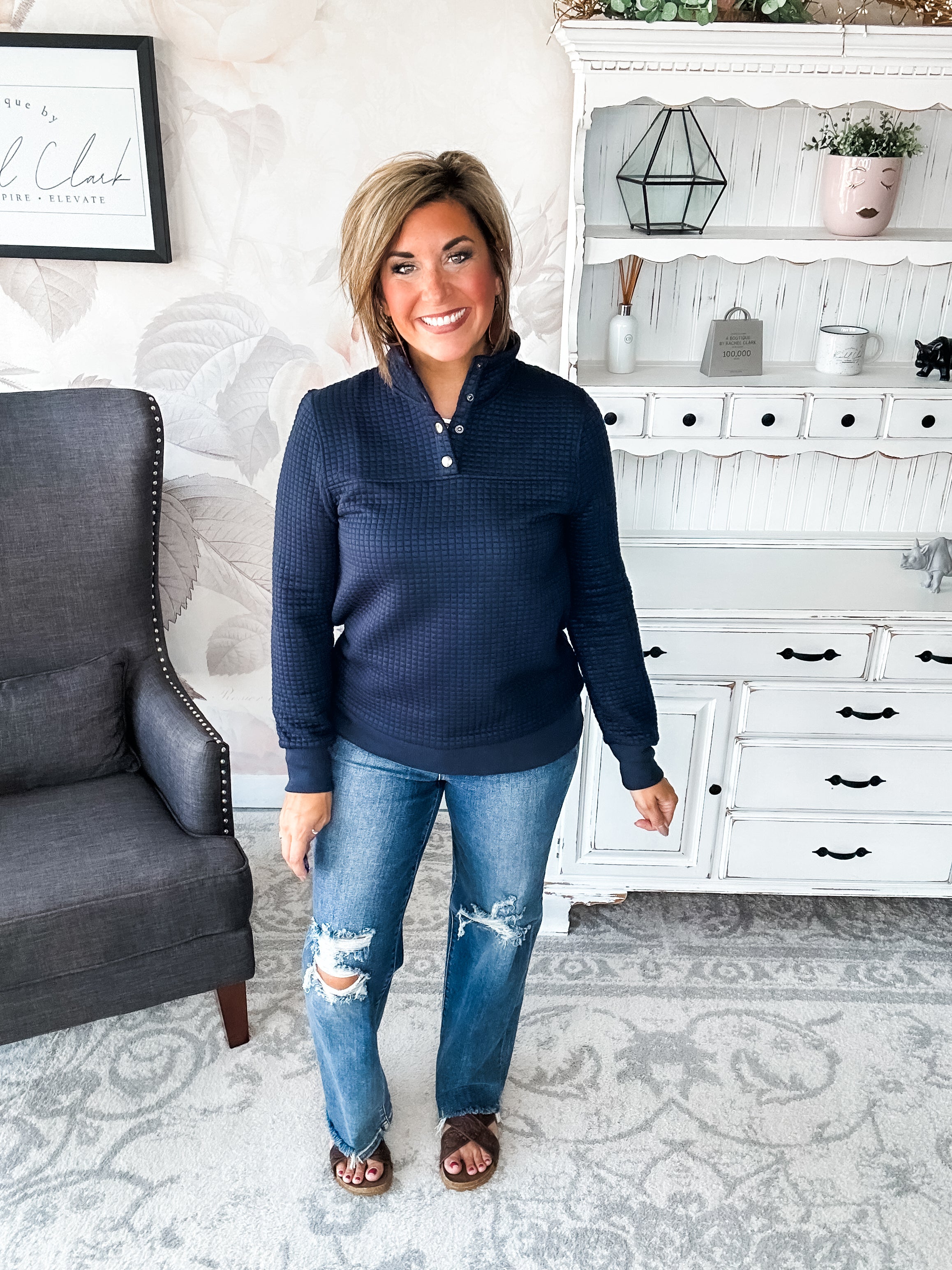 Forever In My Mind Quilted Pullover - Midnight Blue