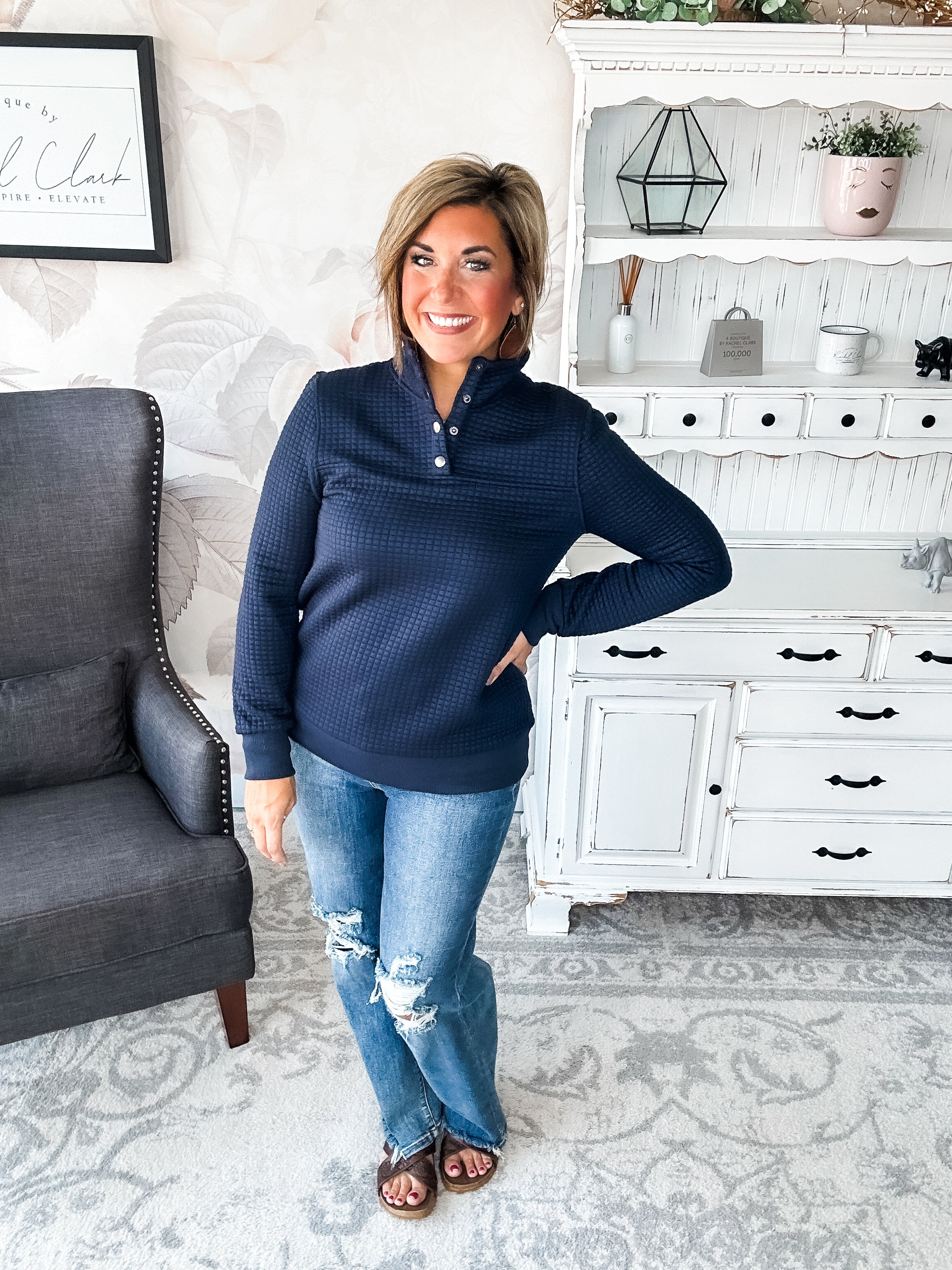 Forever In My Mind Quilted Pullover - Midnight Blue