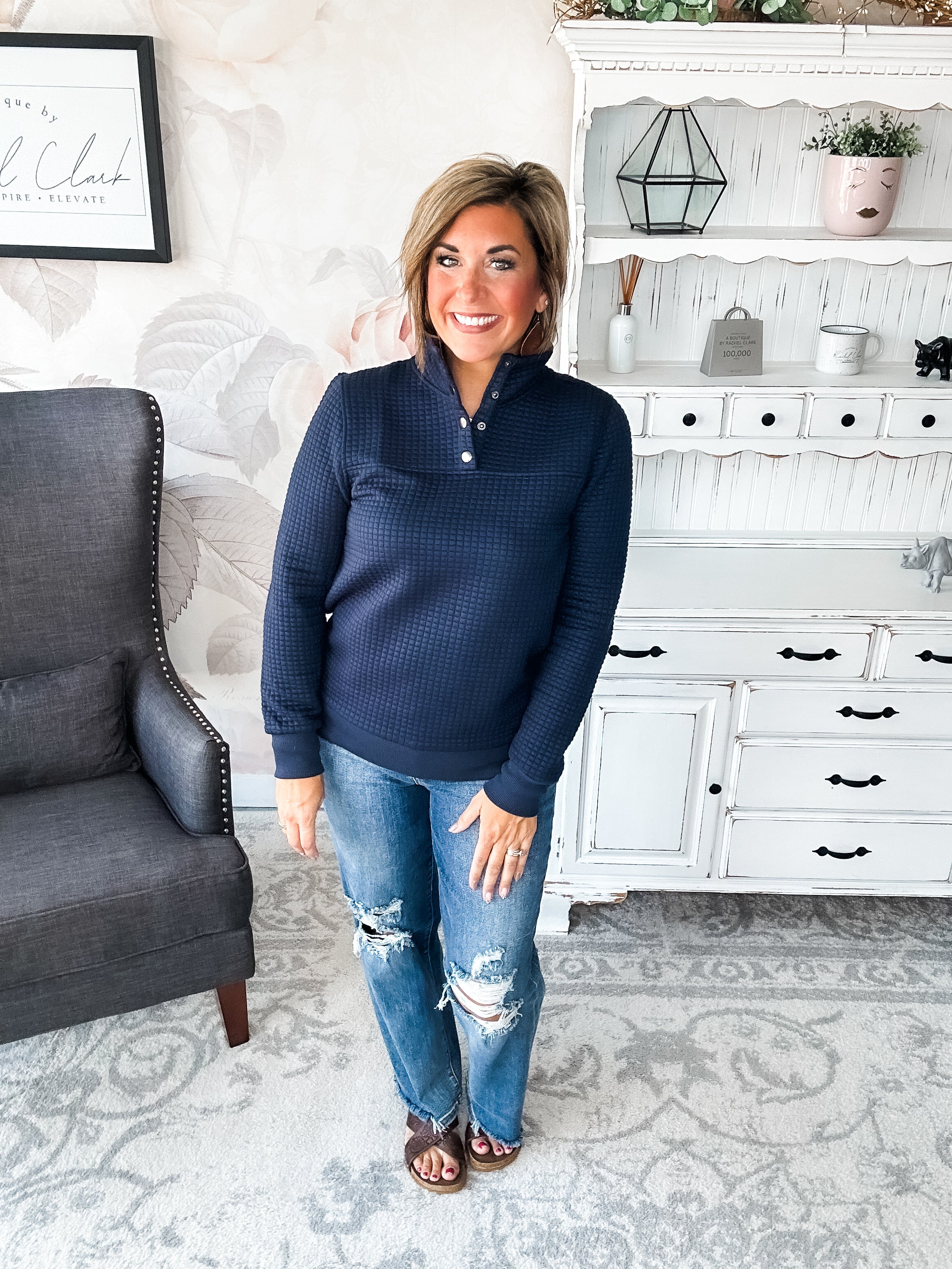 Forever In My Mind Quilted Pullover - Midnight Blue