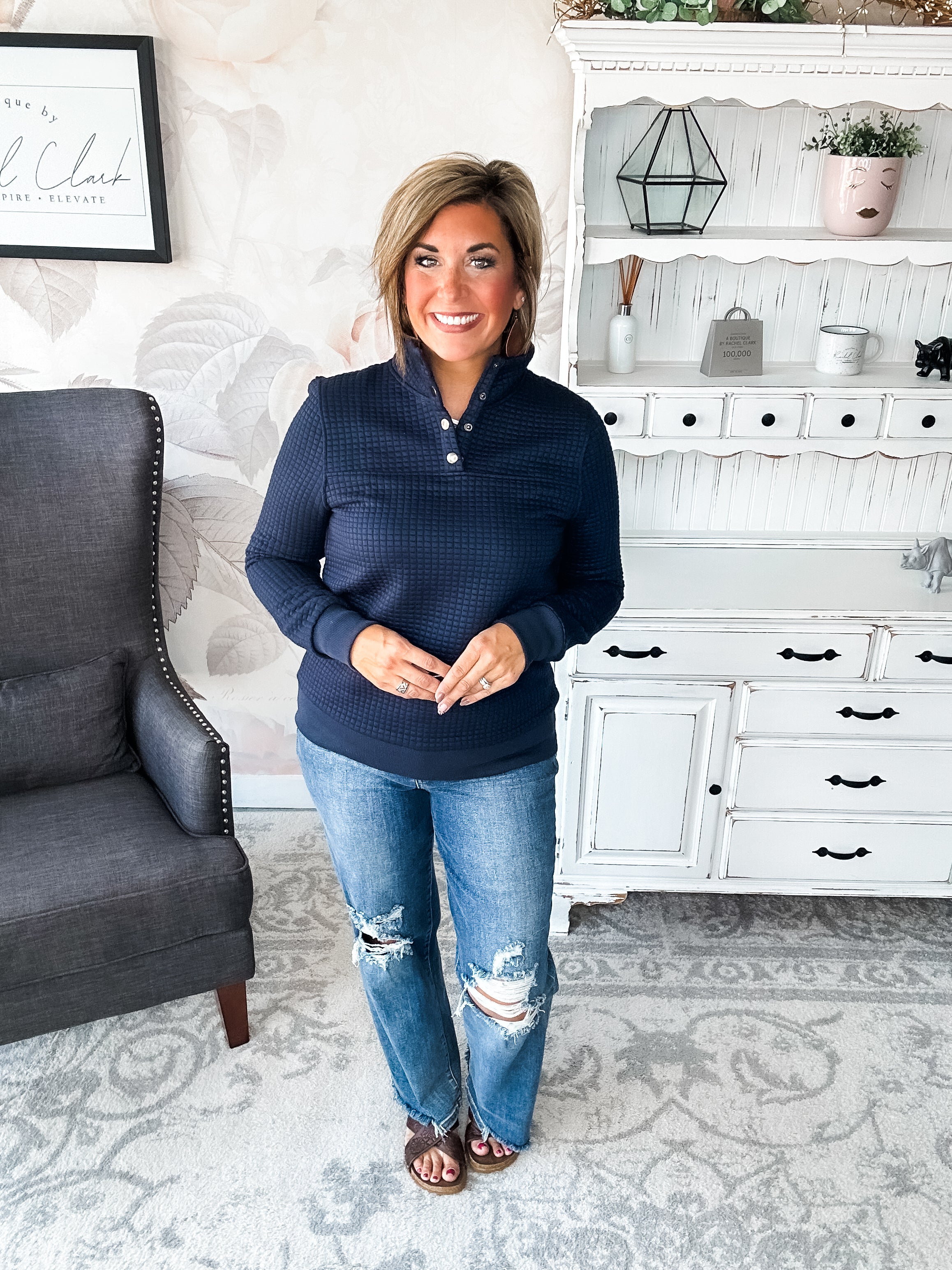 Forever In My Mind Quilted Pullover - Midnight Blue