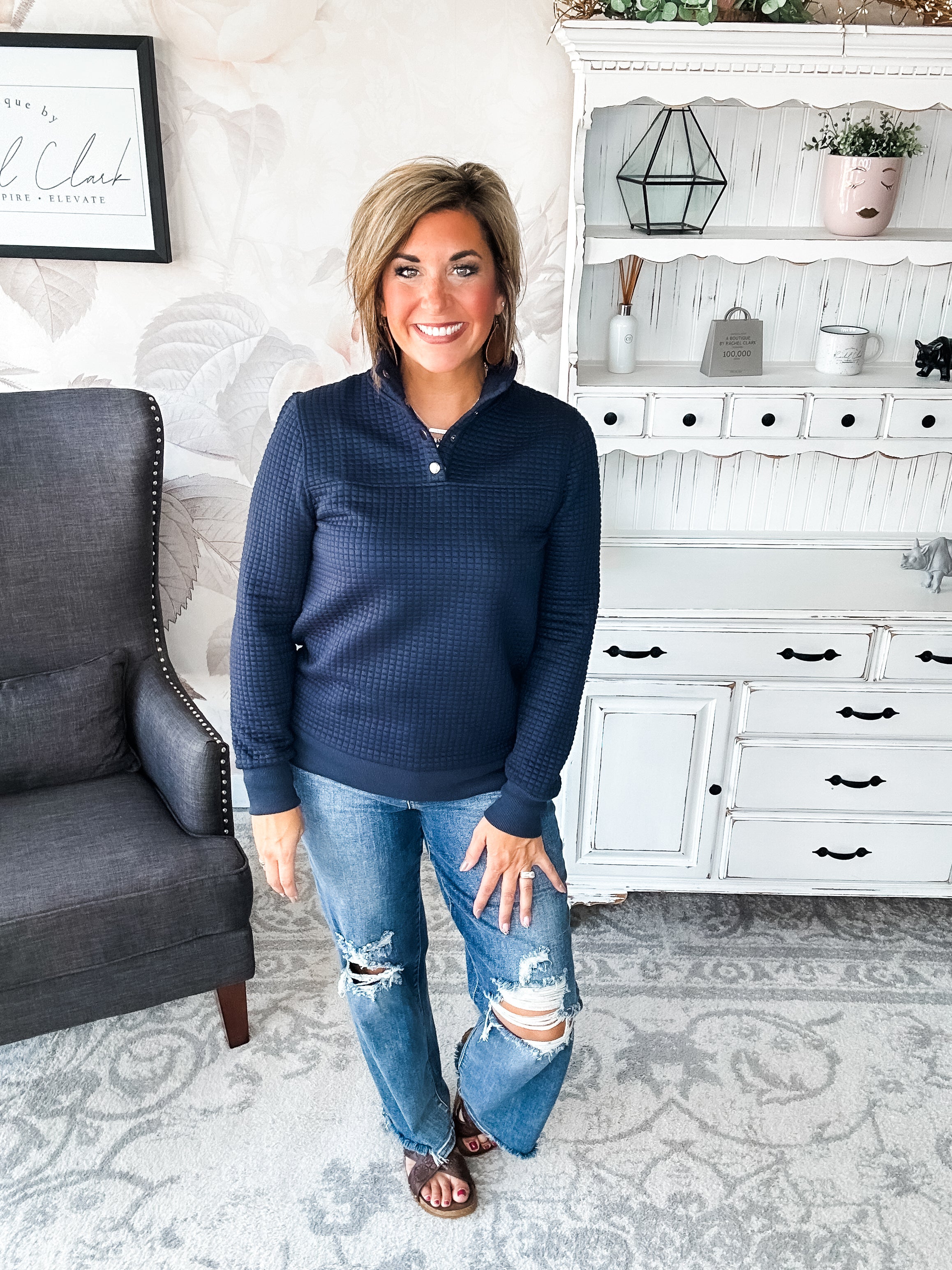 Forever In My Mind Quilted Pullover - Midnight Blue