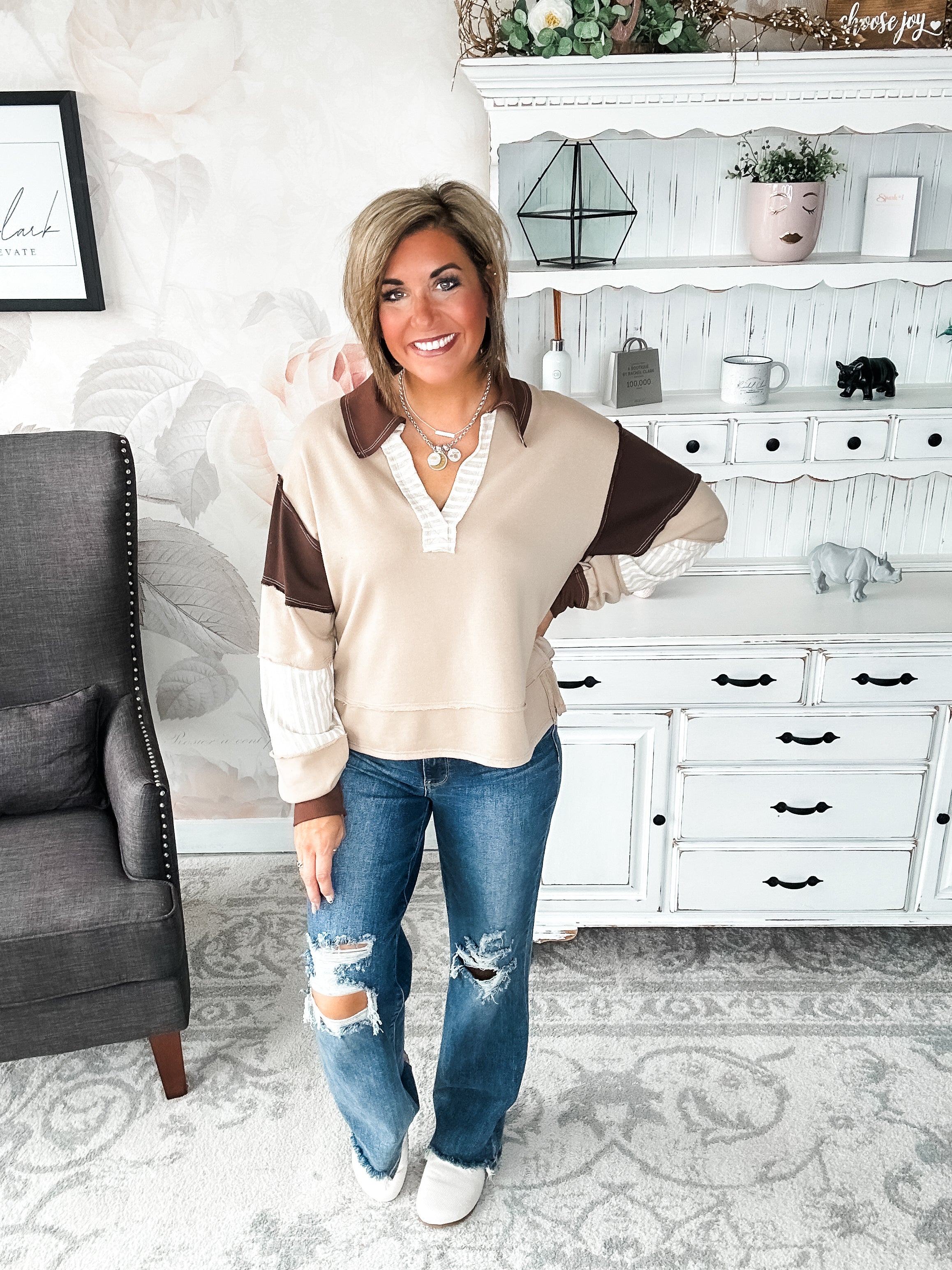 Not Here With Me Pullover - Taupe